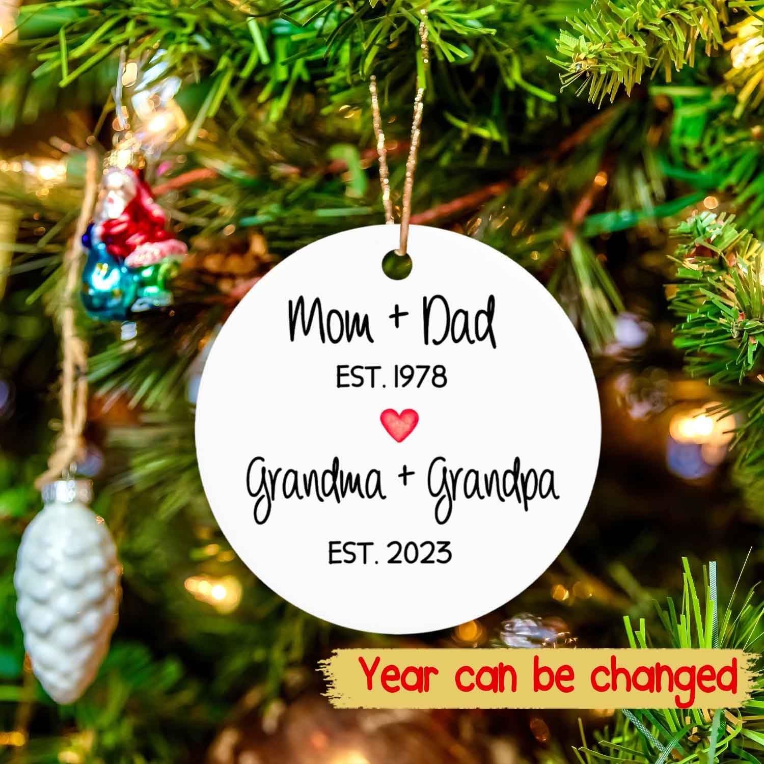 Adorno de Navidad para mamá y papá, abuela y abuelo, adorno personalizado para abuelos nuevos, regalo de recuerdo familiar personalizado para el