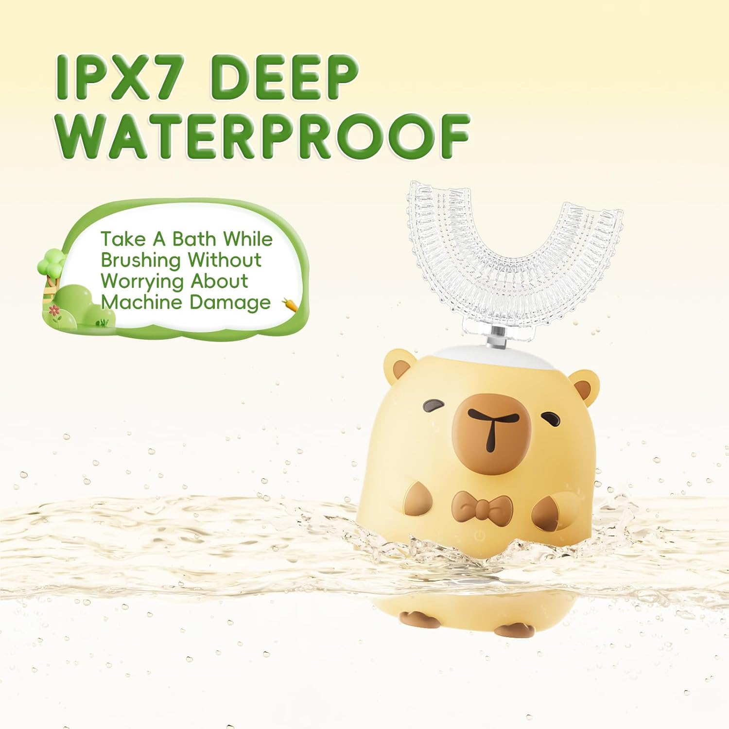 Cepillo de dientes eléctrico para niños en forma de U  Capybara de dibujos animados con 6 cabezales de cepillo, limpieza de grado completo, cepillo