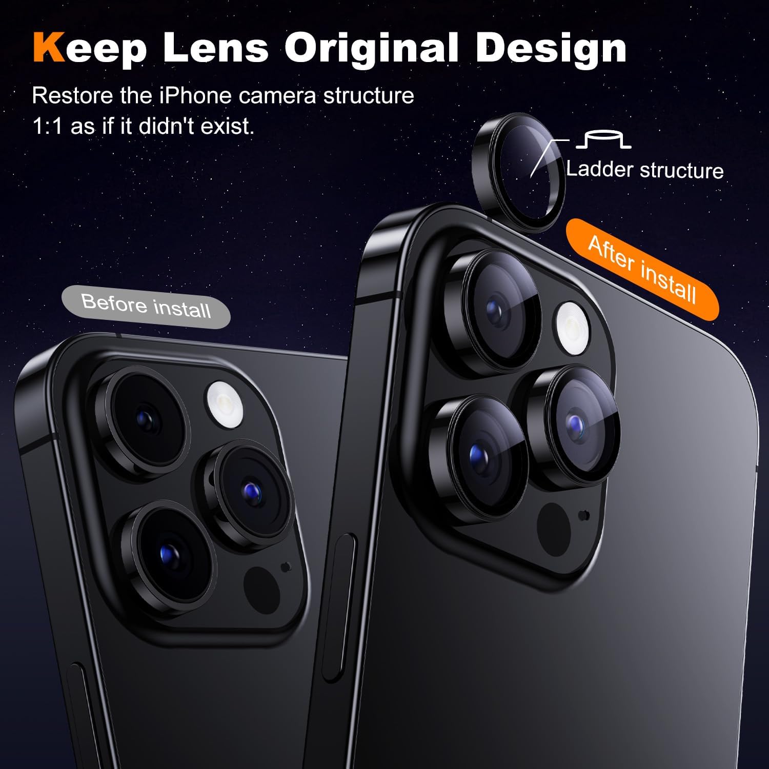 Hoerrye 3+1 Protector de lente de cámara para iPhone 15 Pro MaxiPhone 15 Pro, Mantener el diseño original del lente Verdaderamente inastillable