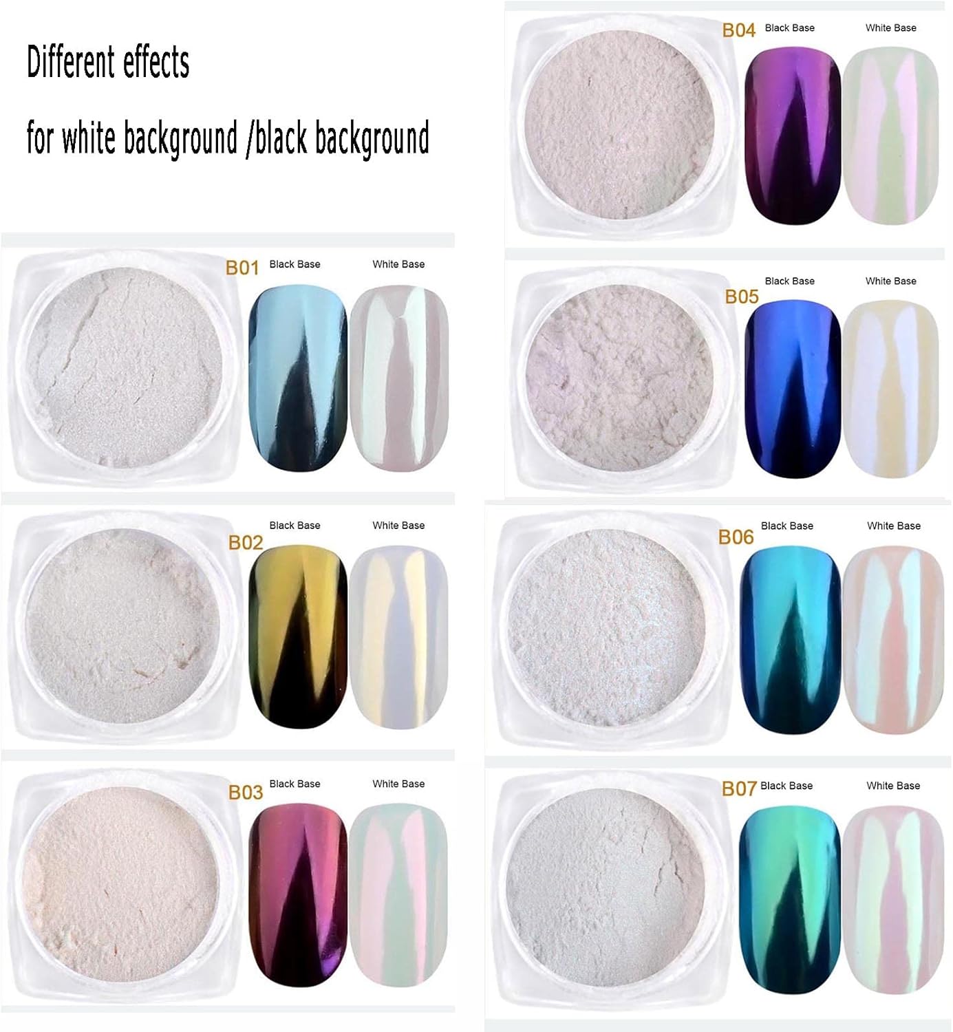 Brillo de uñas en polvo cromado perlado, polvo iridiscente blanco aurora cromo frotar polvo neón sirena espejo pigmento arco iris holográfico
