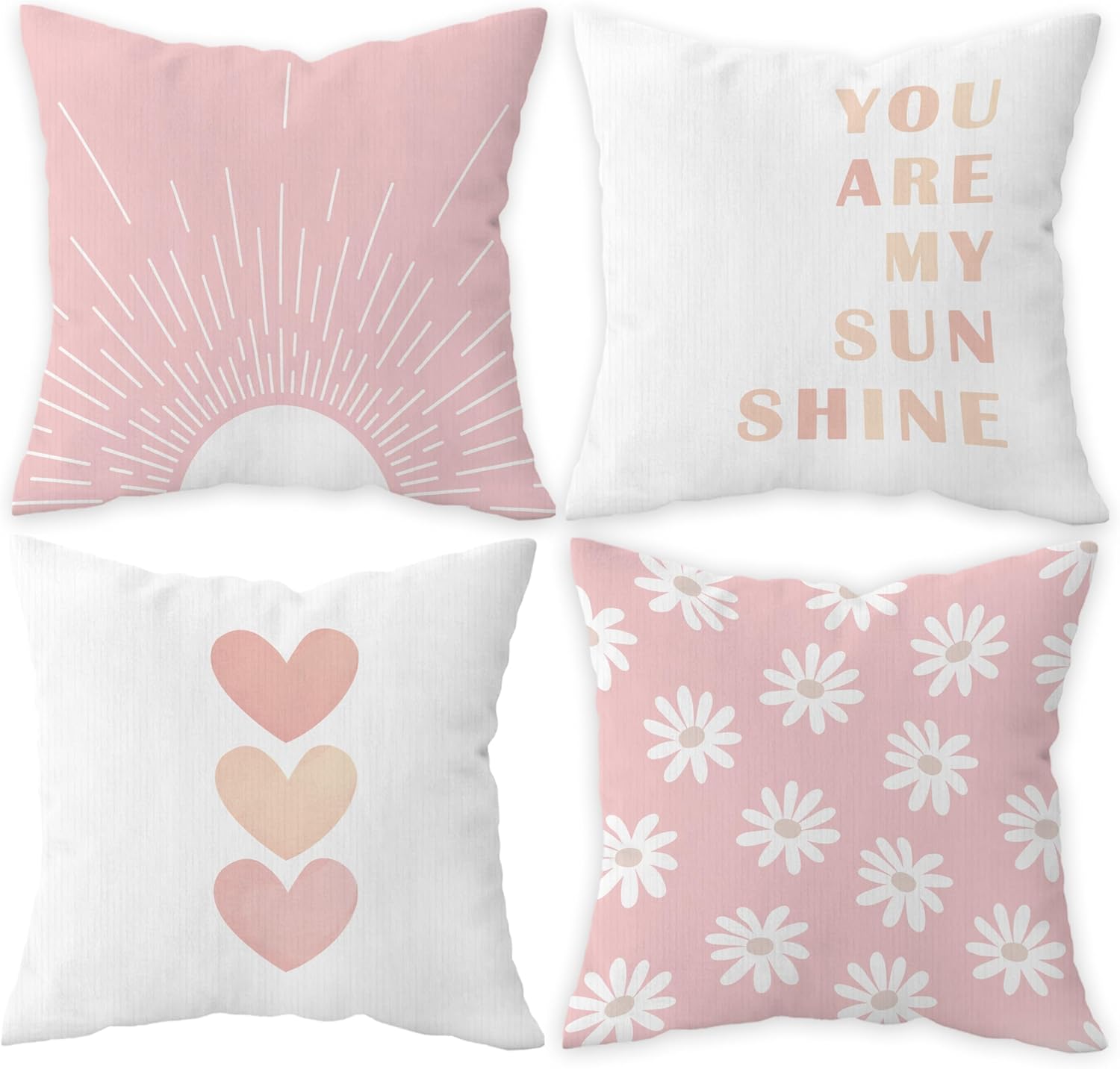 FLDAS Juego de 4 fundas de almohada Preppy de 18 x 18 pulgadas, fundas de almohada bohemias de preppy, decoración rosa para guardería, decoración de