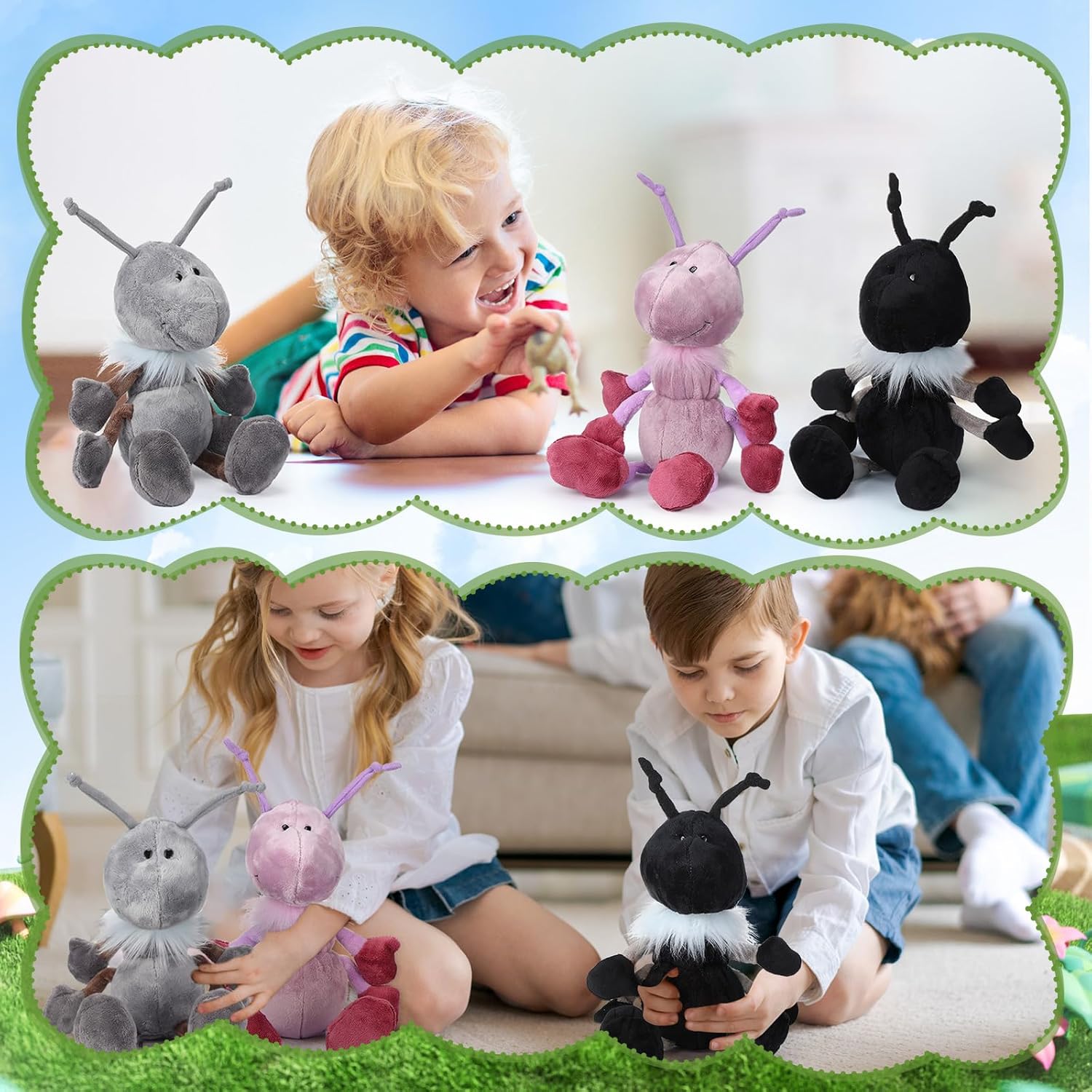 Shappy 3 piezas de peluche de hormigas con bufanda, animal de peluche suave de hormigas para cumpleaños, vacaciones, fiestas, regalos, decoración