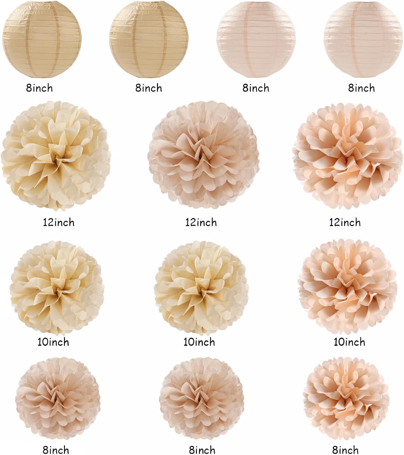 Decoraciones de fiesta bohemias de color beige, dorado champán, blanco, melocotón, 20 unidades neutrales para baby shower, linternas rústicas de