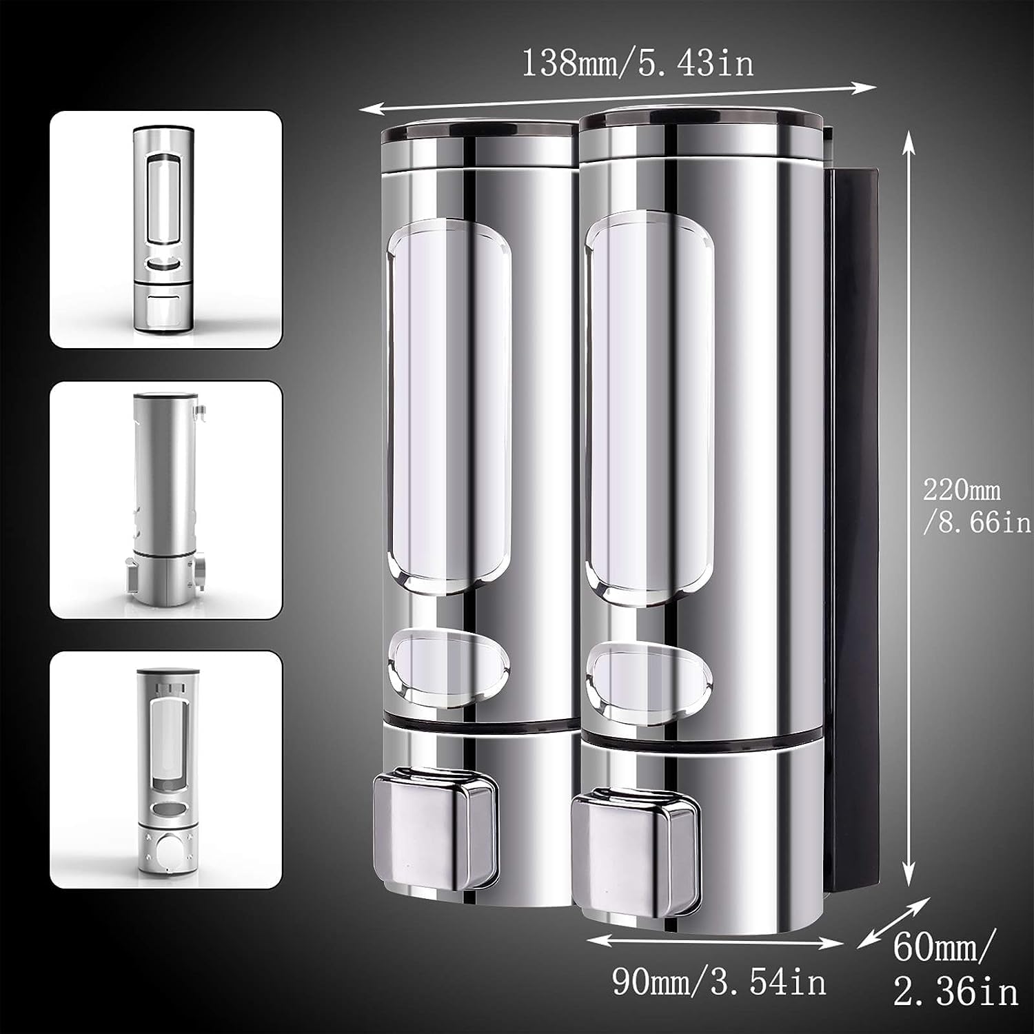 Dispensador de champú para pared de ducha, dispensador de jabón de ducha de 3 x 13.5 onzas montado en la pared, dispensador de champú de ducha de 3
