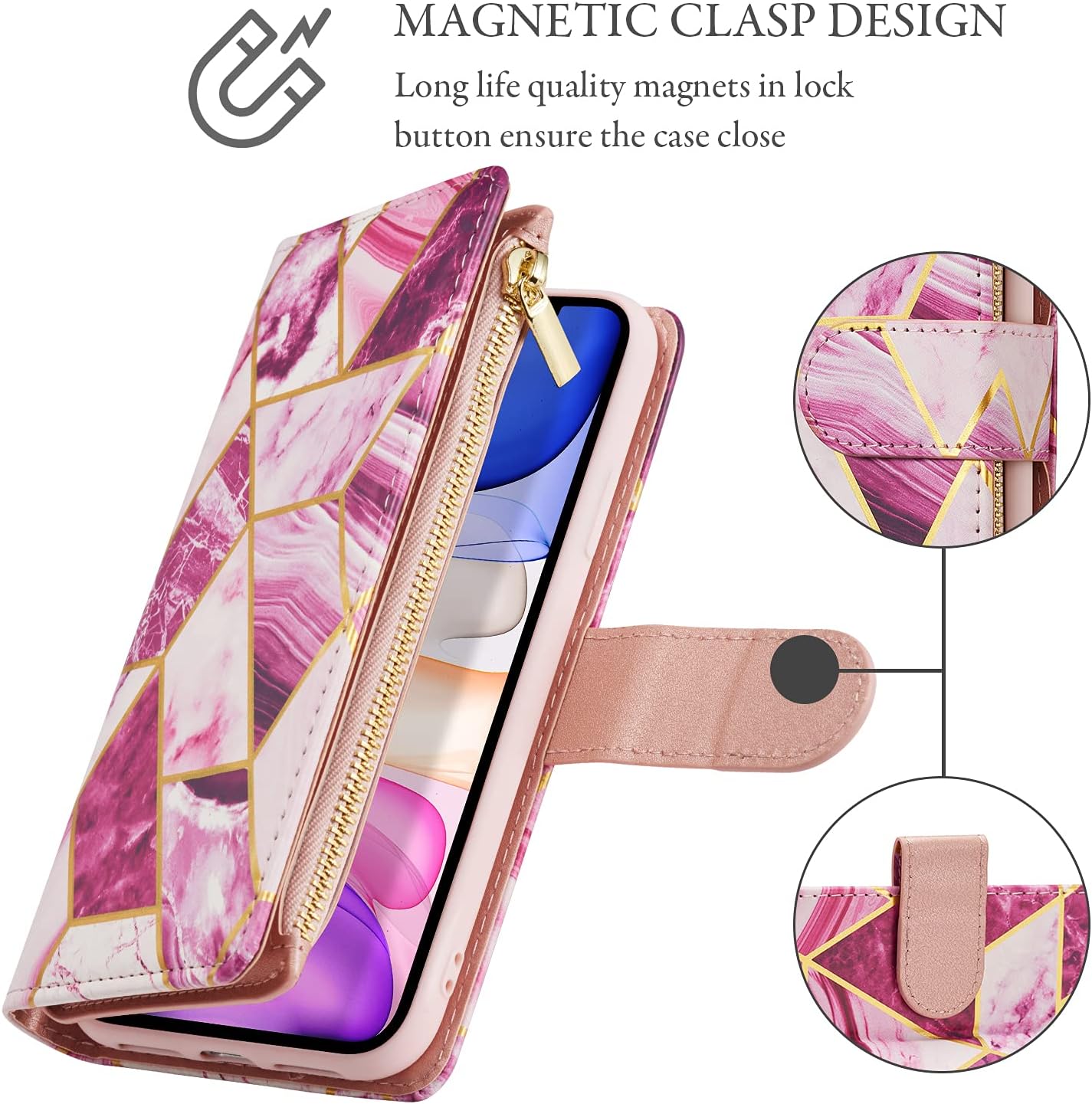 UEEBAI Funda tipo cartera para Samsung Galaxy S22 Ultra 5G, piel sintética de alta calidad, cierre magnético, bolsillo con cremallera, ranuras para