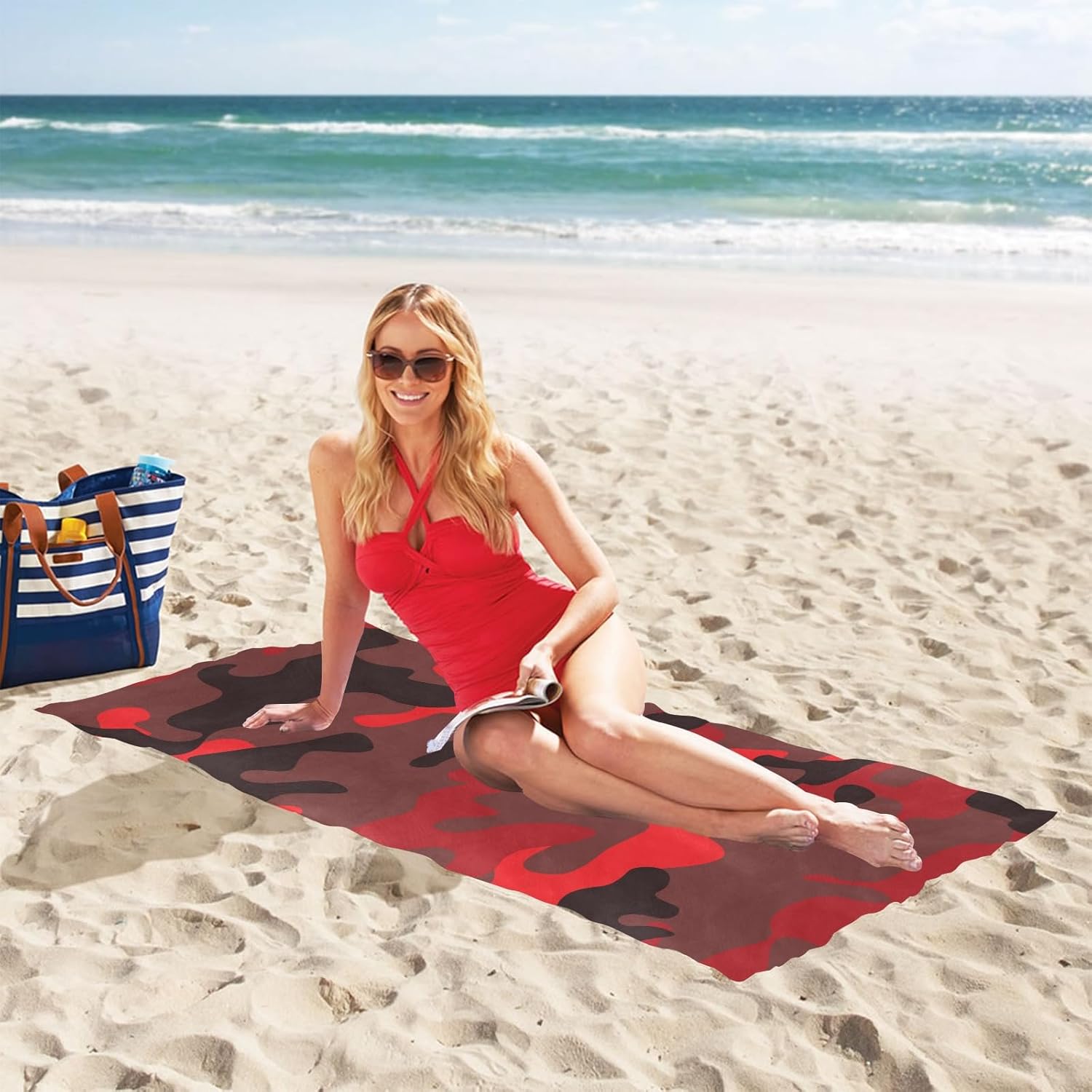 susiyo Toalla de playa de 30 x 60 pulgadas, color rojo, gris, camuflaje, toalla grande para mujer de viaje