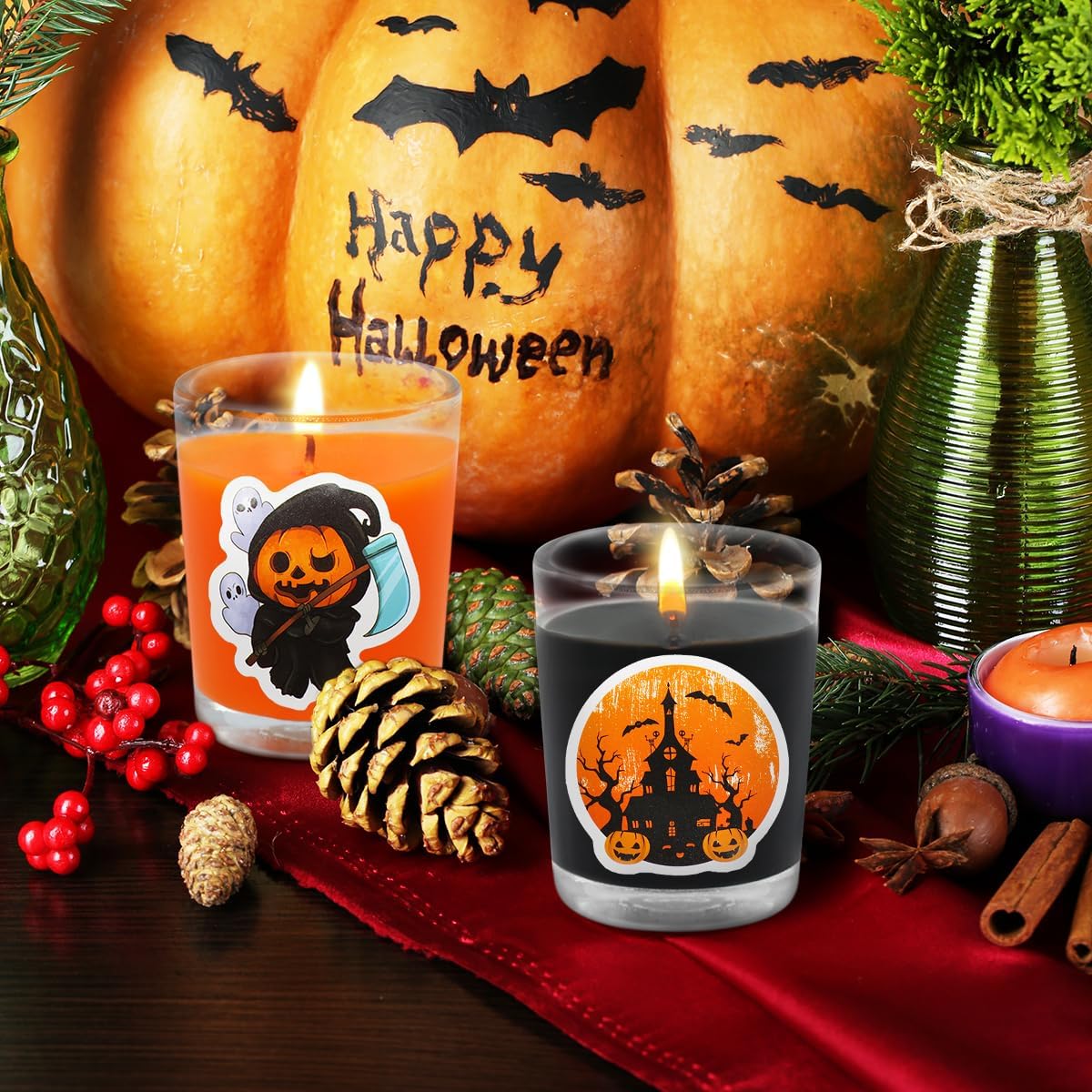 10 velas votivas naranjas y 10 negras, vela de cera de soja sin perfume rellena en vidrio transparente para Halloween, otoño, decoración del hogar y