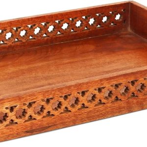 Bandejas decorativas de madera pulida mediana con asas, bandeja de granja “Trellis para mesa auxiliar” – Bandeja de madera para servir en la cama – Bandejas decorativas de madera pulida mediana con asas, bandeja de granja “Trellis para mesa auxiliar” – Bandeja de madera para servir en la cama –