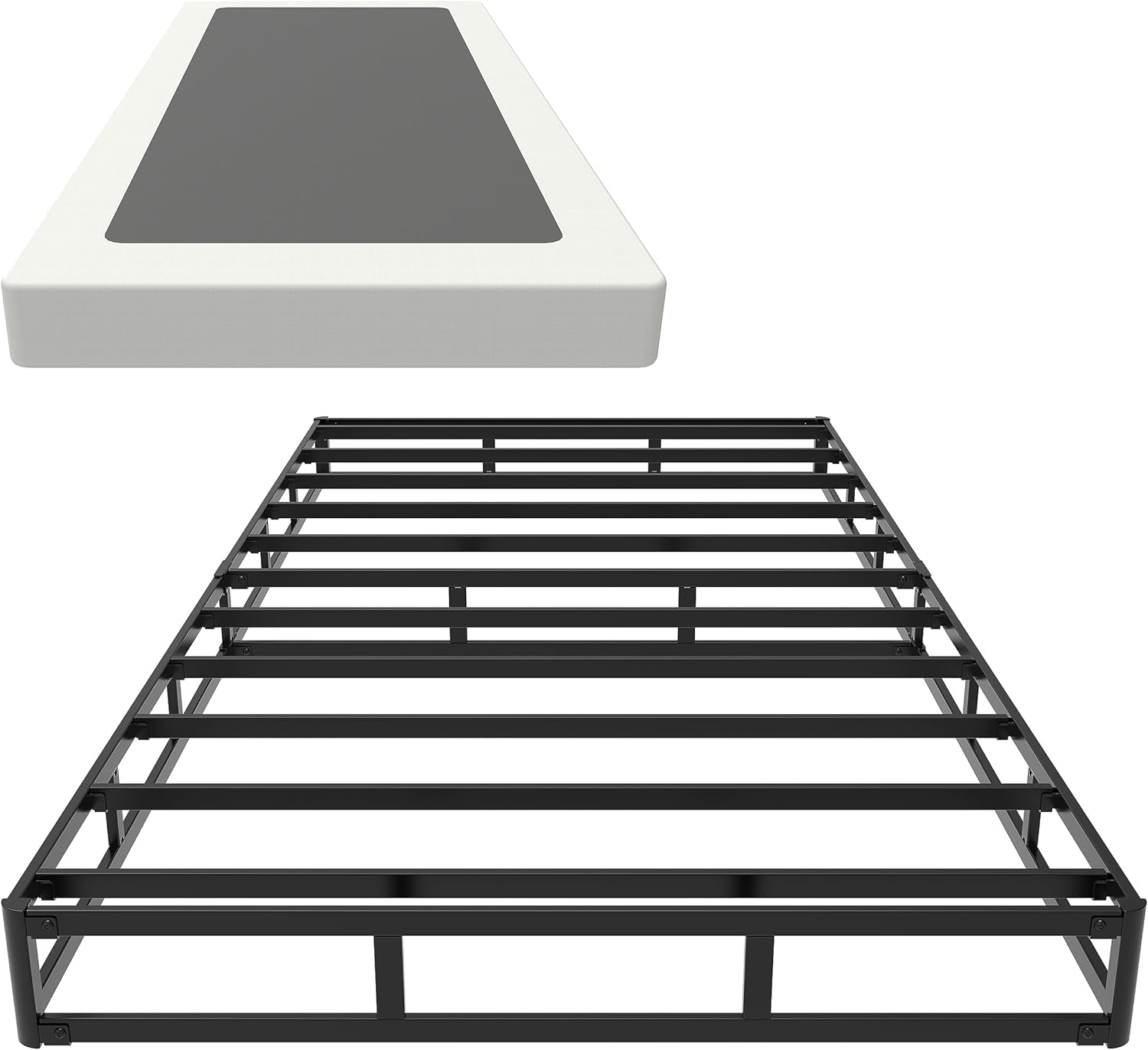 EMODA Base de cama con somier individual XL de 5 pulgadas, base de colchón de metal resistente de 1500 libras con funda de tela, fácil montaje