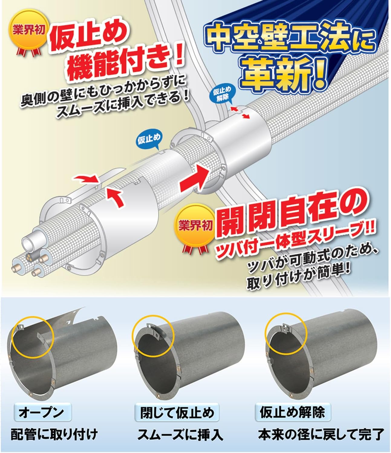 Inaba Denko EZSN-50 Hollow Wall Steel Sleeve N for Diameter 2.0-2.2 inches (50-55 mm)