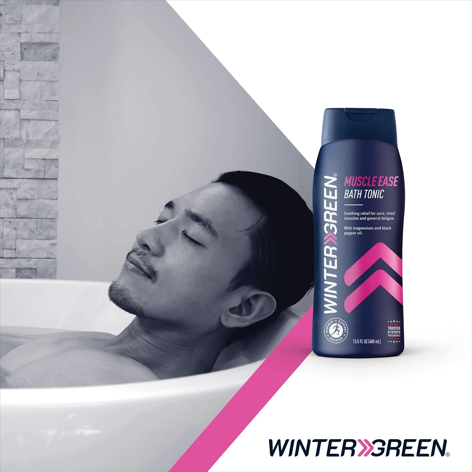 Wintergreen Muscle Ease Bath Tonic – Paquete de 2 unidades (2 x 13.5 onzas líquidas), mezcla de aceite de gaultina, sales de magnesio y aceite de