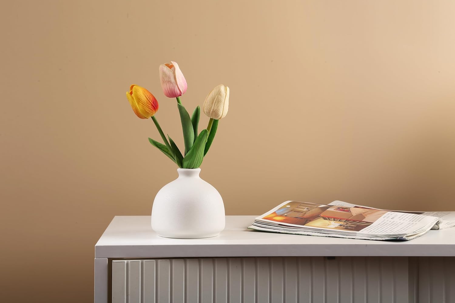 LSBTAUCP -Florero de cerámica, jarrón blanco para decoración del hogar, jarrón seco de estilo moderno, comedor, dormitorio, oficina..