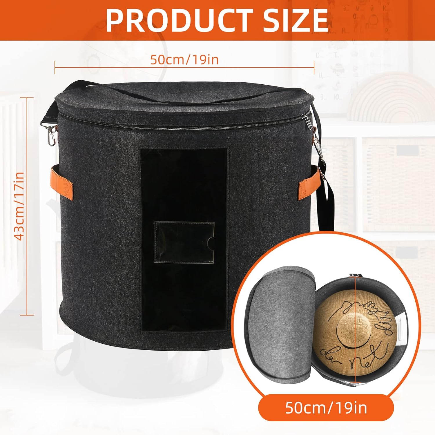 Caja grande para sombreros de 19 pulgadas, cajas de almacenamiento para sombreros para mujeres, grandes y redondas para hombres, cajas plegables