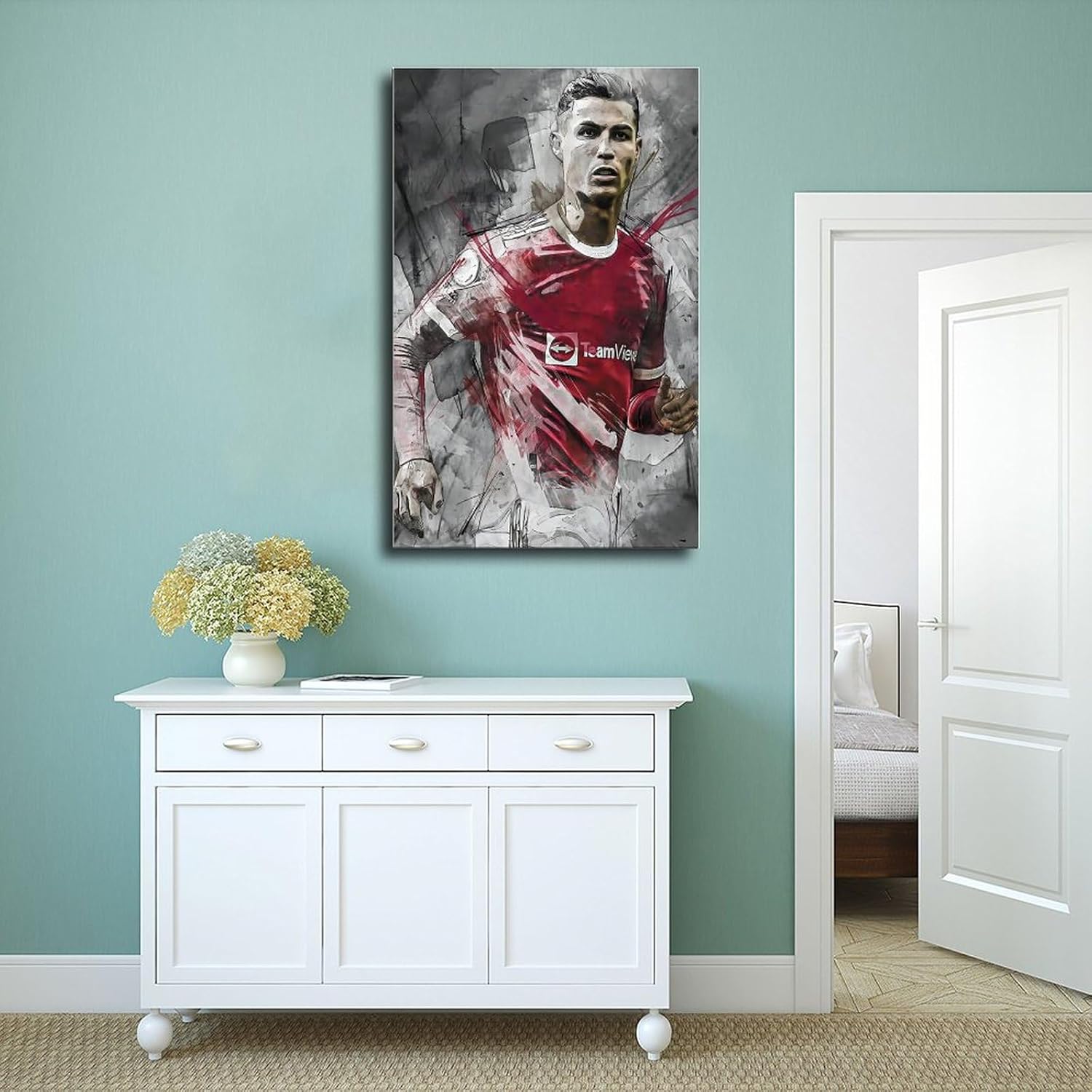 DEEFOG Ronaldo – Póster de fútbol de fútbol americano para pared, pintura impresa para sala de estar, dormitorio, sin marco 12 x 18 pulgadas (11.8 x