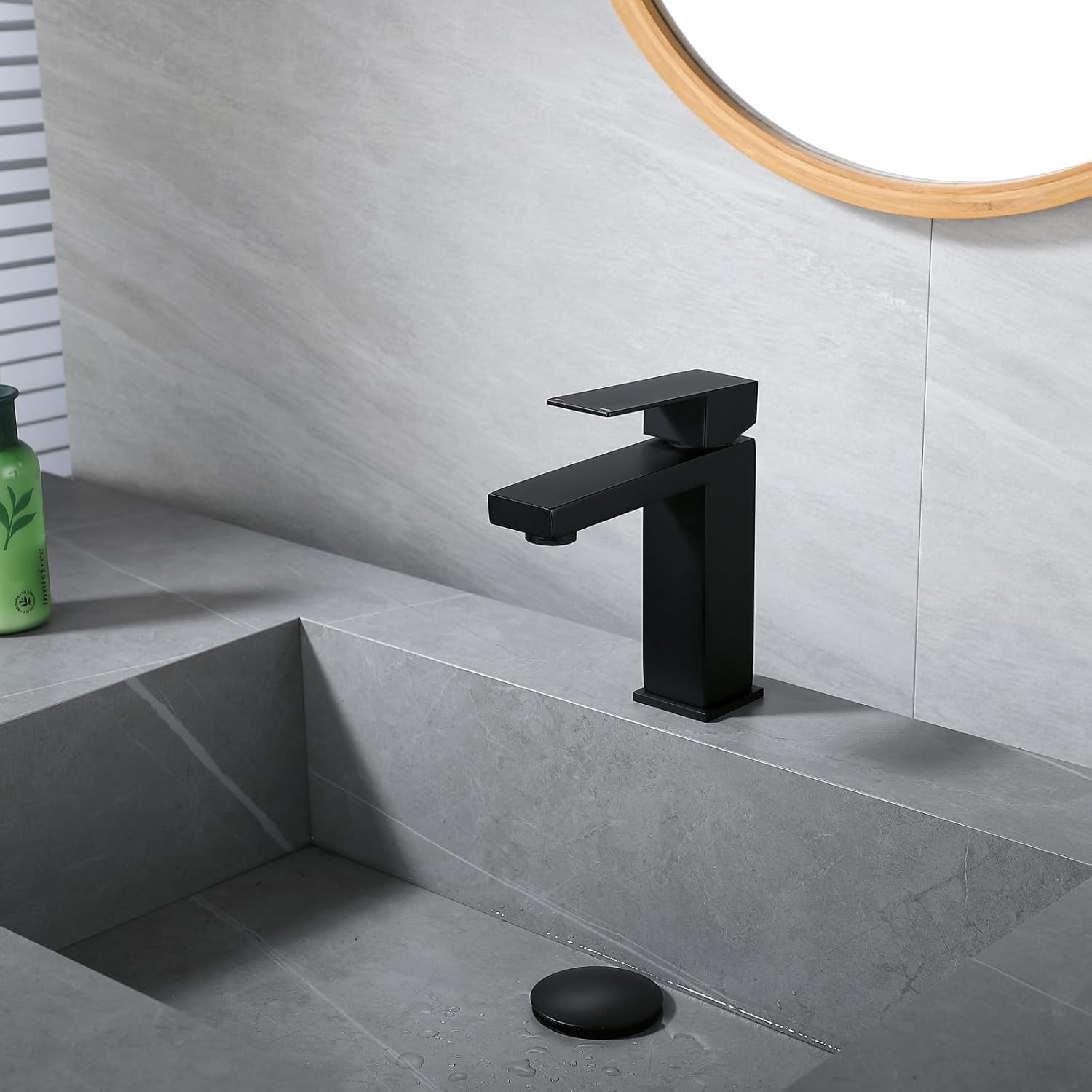 Grifo de baño de un solo agujero negro grifo de lavabo de baño de una sola manija grifos de tocador de baño de acero inoxidable con líneas de