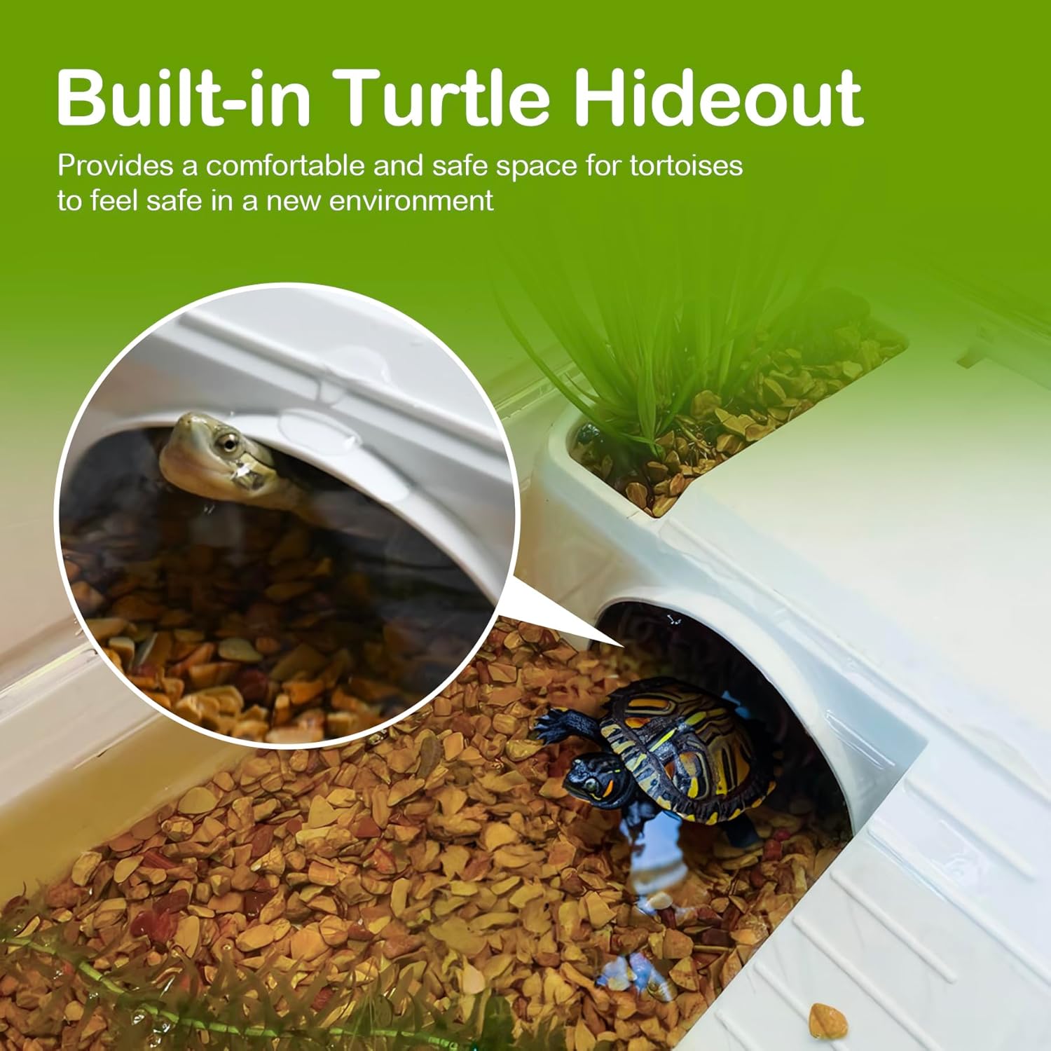 Kit de hábitat de tanque de tortuga, acuario de iniciación de recinto de tortuga acuática con área multifunción, escondite, luz de plataforma UV,