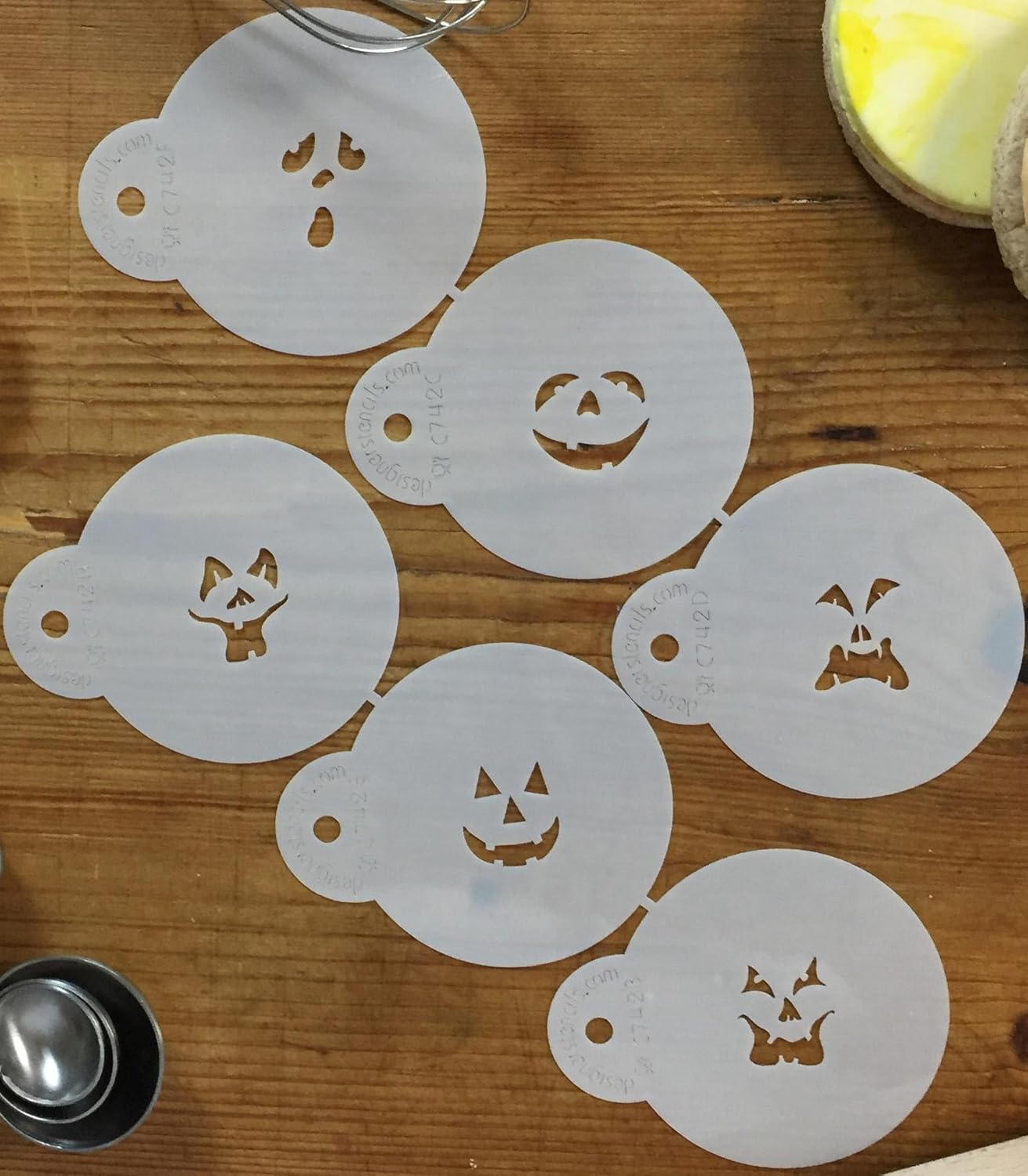 Designer Stencils 742 mini plantillas de galletas Jack-o-Lantern Faces, Beigesemitransparentes