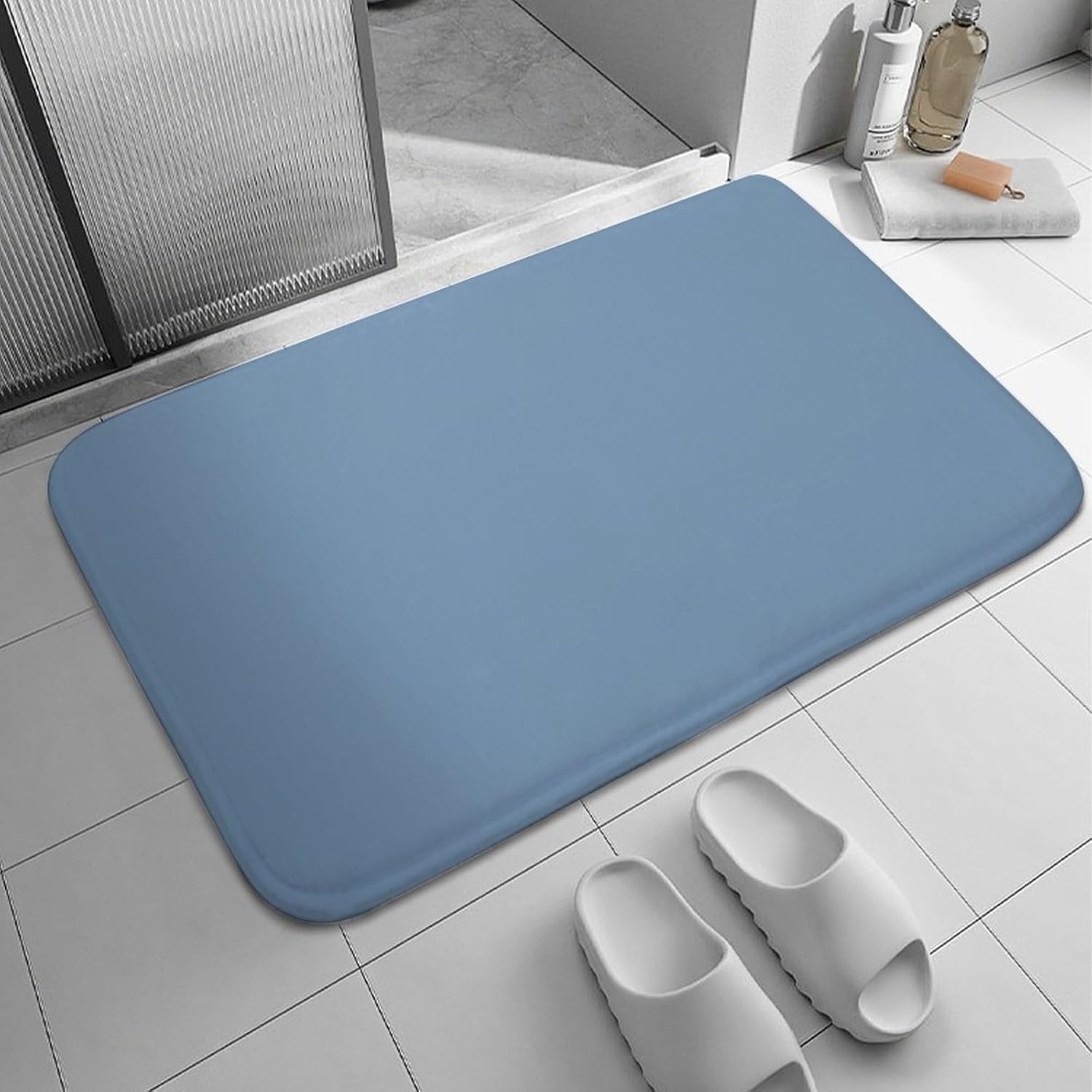 Alfombras de baño de lujo, antideslizantes y absorbentes, color azul polvoriento, suaves, para baño, 16 x 24 pulgadas