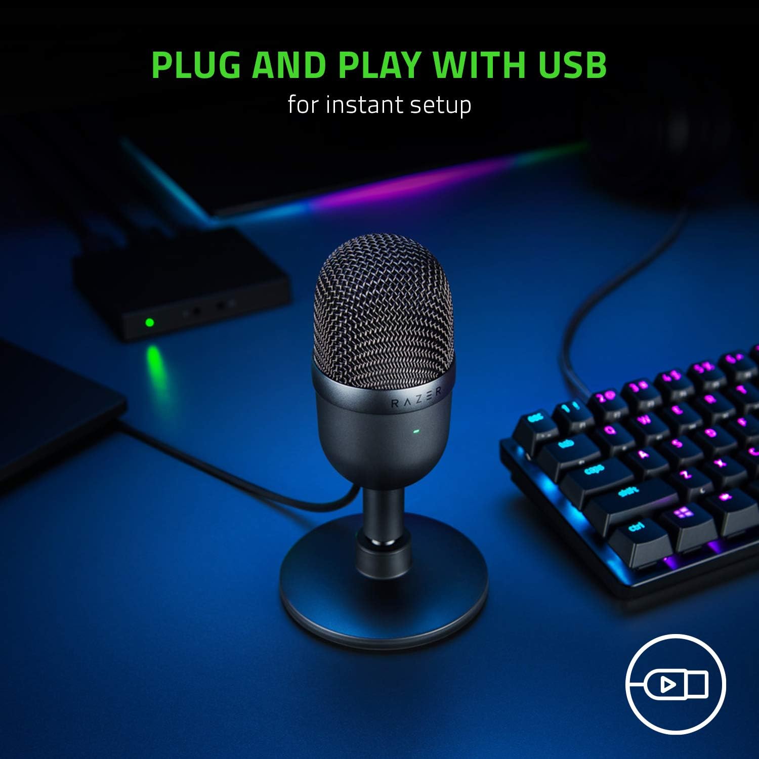 Razer Seiren Mini – Micrófono condensador USB para transmisión (compacto con patrón polar supercardioide, soporte inclinable, amortiguador
