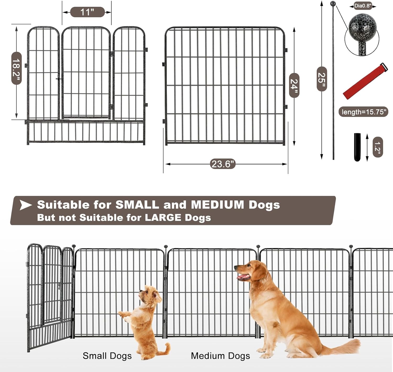 Corralito de metal para perros de 32 paneles de 24 pulgadas de altura, corral de ejercicio con 4 puertas para perros pequeñosmedianosmedianos, patio