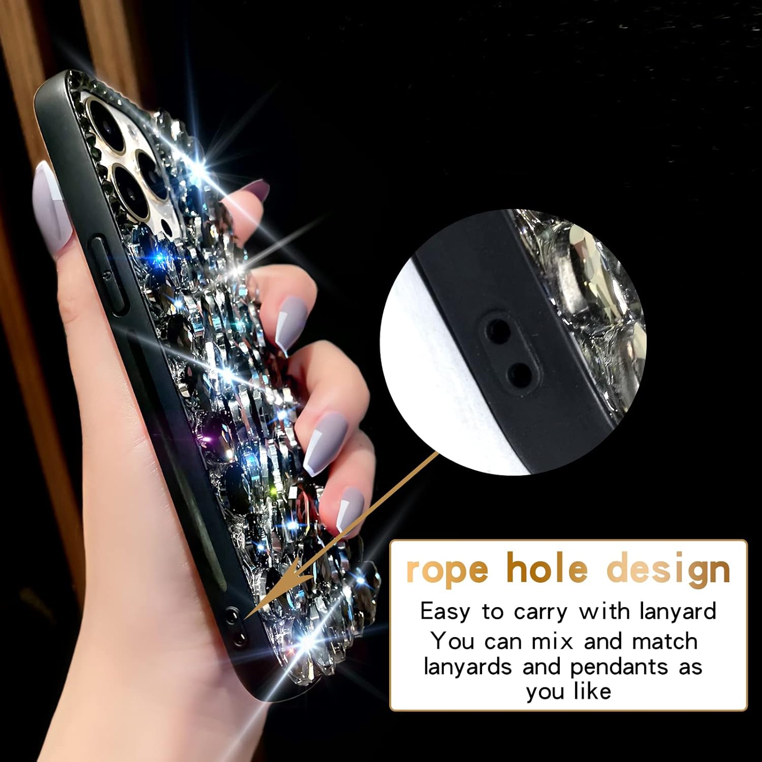 Cavdycidy Funda compatible con iPhone 15 Pro para mujer, funda de lujo muy brillante con diamantes de imitación de cristal brillante 3D con