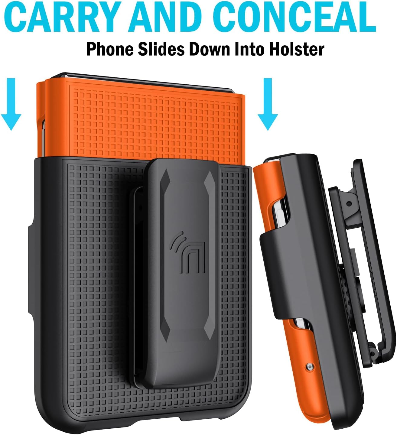 Nakedcellphone – Funda con clip para Motorola RAZR+ 2023, textura de cuadrícula cubierta rígida delgada y rotacióntrinquete Combo de funda de cadera