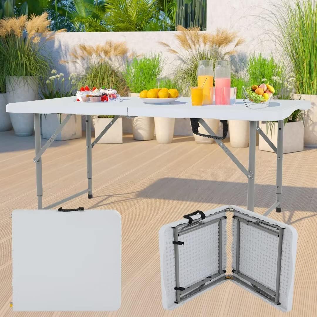 Mesa de campamento de 4 pies, mesa plegable de altura portátil, mesa plegable ajustable con asa, mesa portátil de picnic adecuada para fiestas en