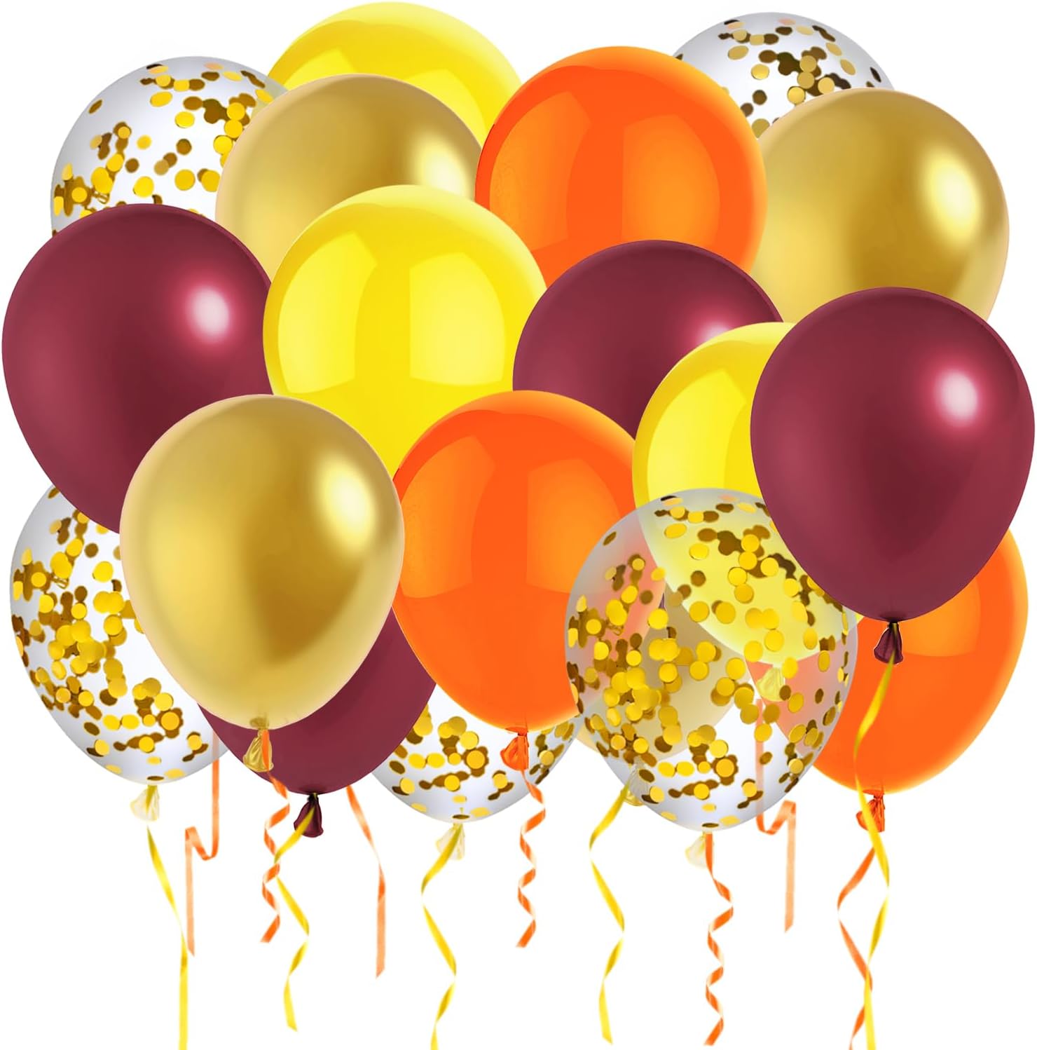 50 globos de otoño de 12 pulgadas, decoraciones de fiesta de cumpleaños de otoño, globos de confeti de color burdeos, naranja, amarillo, dorado,