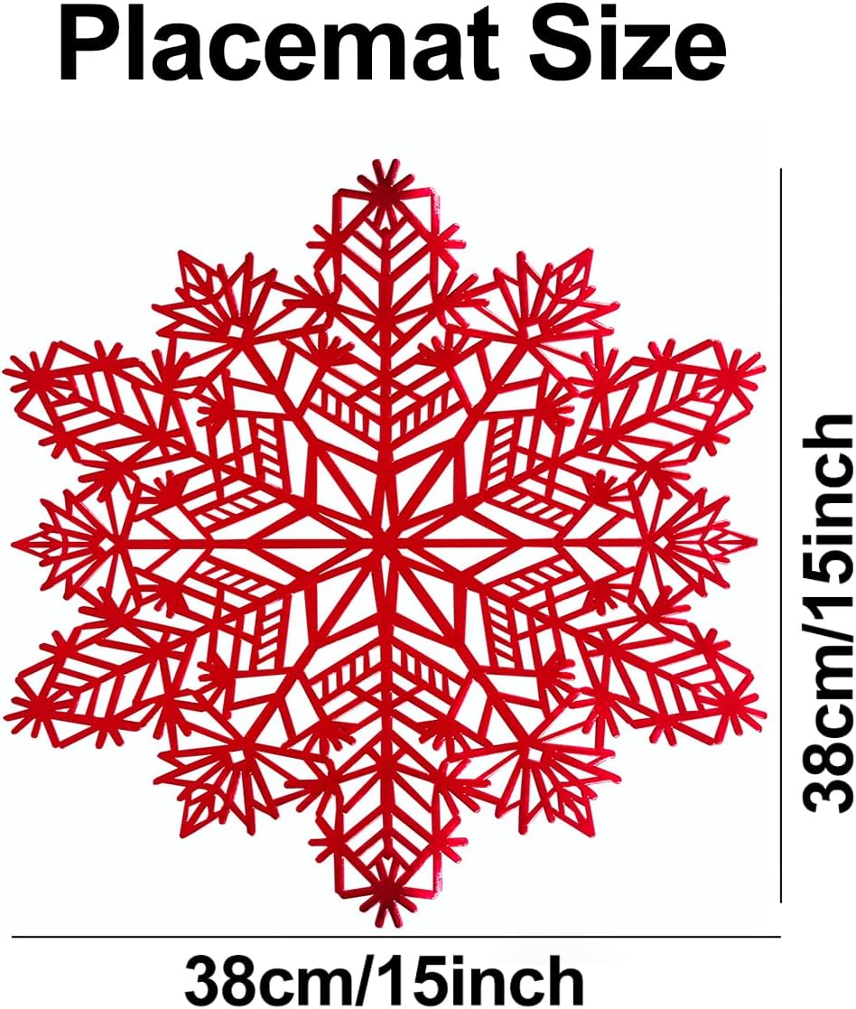 Juego de 6 manteles individuales de copo de nieve de color rojo, manteles redondos de vinilo para mesa de cocina, mesa de comedor, vacaciones, boda