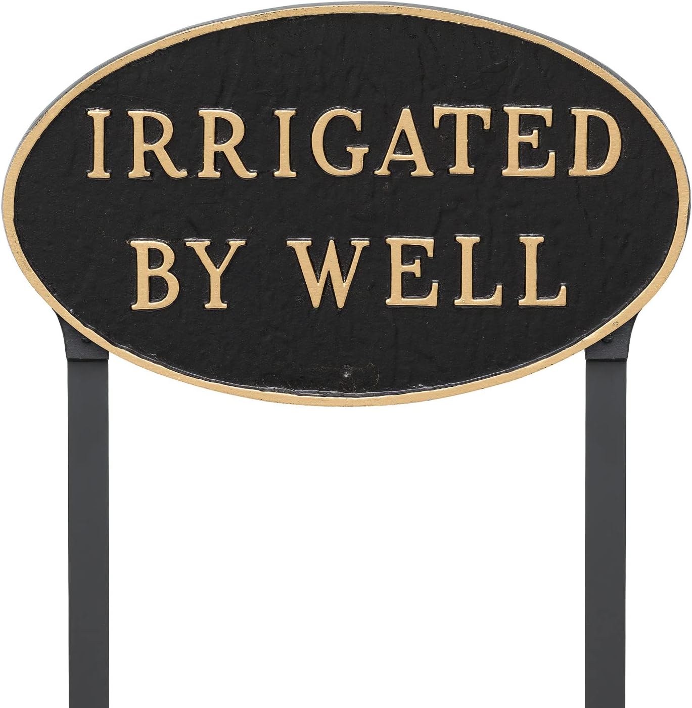 Letrero de placa ovalada de metal fundido Irrigated by Well – Letrero de pared o césped – Letrero para el hogar o negocio – Aluminio recubierto de