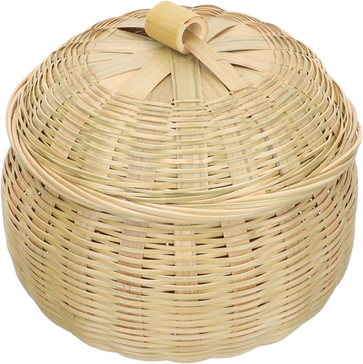 Kichvoe Cesta de almacenamiento con tapa, palé de madera, cubos de almacenamiento tejidos de ratán para utensilios, cesta de juguetes tejida, cesta
