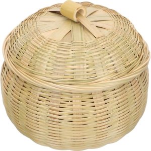 Kichvoe Cesta de almacenamiento con tapa, palé de madera, cubos de almacenamiento tejidos de ratán para utensilios, cesta de juguetes tejida, cesta Kichvoe Cesta de almacenamiento con tapa, palé de madera, cubos de almacenamiento tejidos de ratán para utensilios, cesta de juguetes tejida, cesta