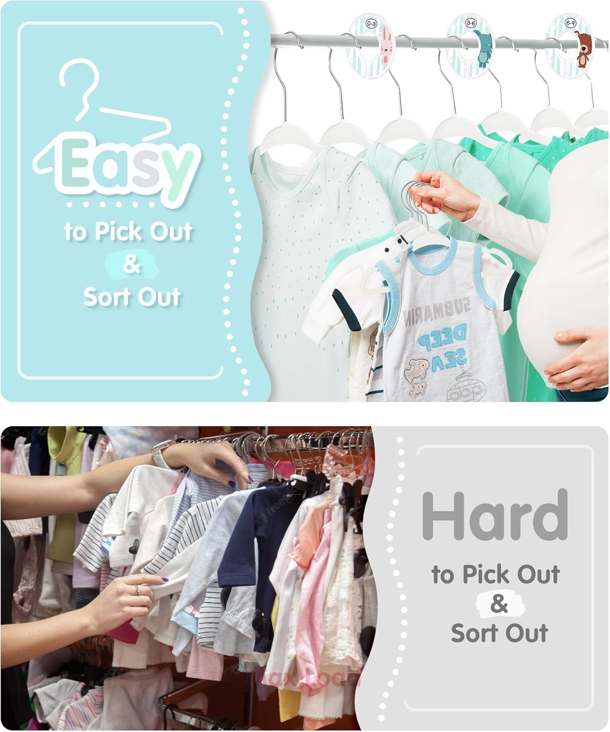 VIS’V – Perchas de terciopelo para niños, 11 pulgadas, color blanco, antideslizantes, para ropa de bebé, con 6 bonitos divisores de ropa para bebés,