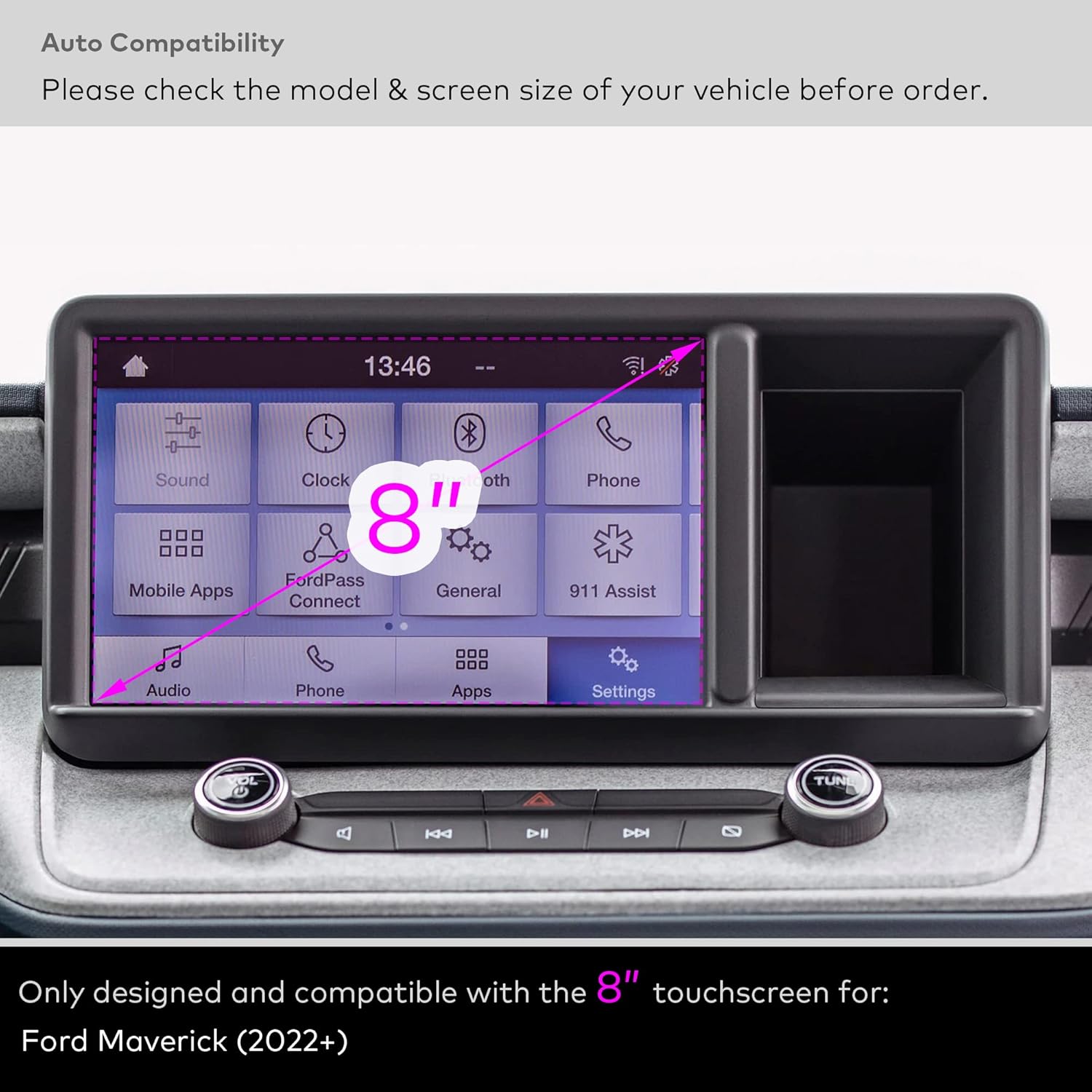 Protector de pantalla de vidrio compatible con Ford Maverick XLXLTLariat (2022-2024) Pantalla táctil multimedia de 8 pulgadas, accesorios de