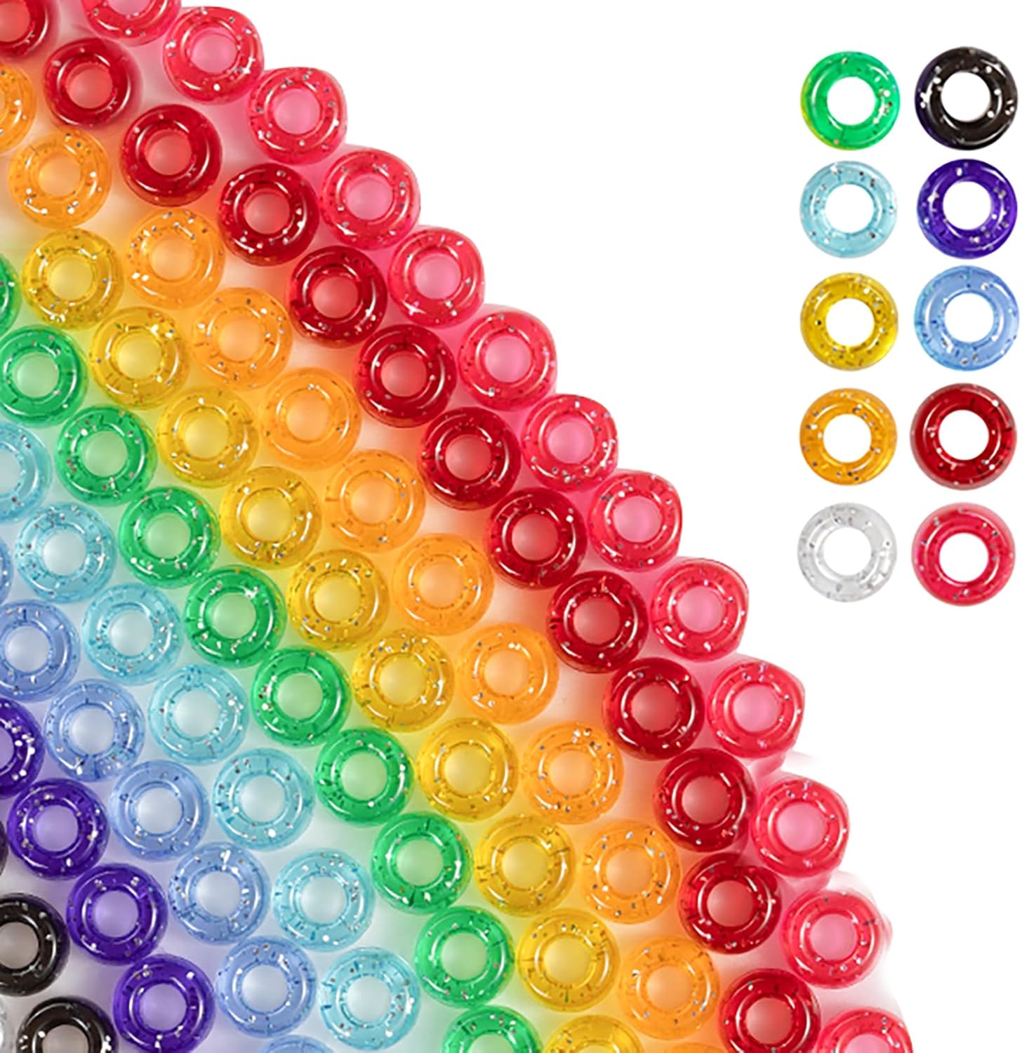 1200 cuentas de poni de 0.236 x 0.325 pulgadas, cuentas de plástico transparente con purpurina brillante para hacer pulseras, collares, joyas,