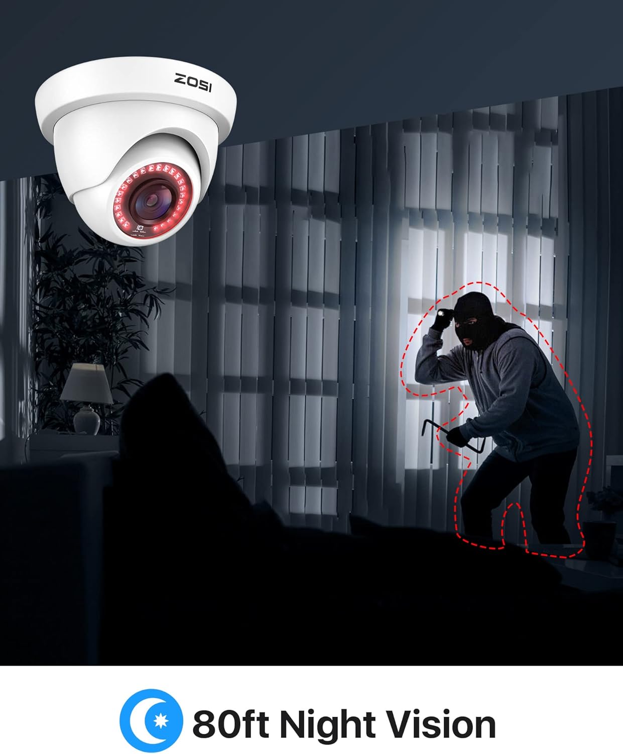 ZOSI Paquete de 2 cámaras de seguridad de 2.0MP HD 1080P TVICVIAHD para interiores y exteriores, 80 pies, visión nocturna, CCTV, domo, cámaras domo