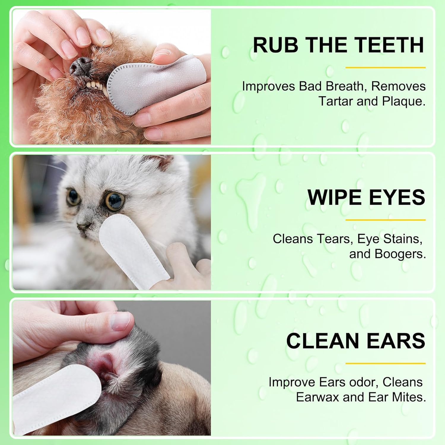 SDJUFEI 50 toallitas de limpieza de dientes para perros y gatos, ambientador de aliento de perro, toallitas de cuidado dental para perros que ayudan