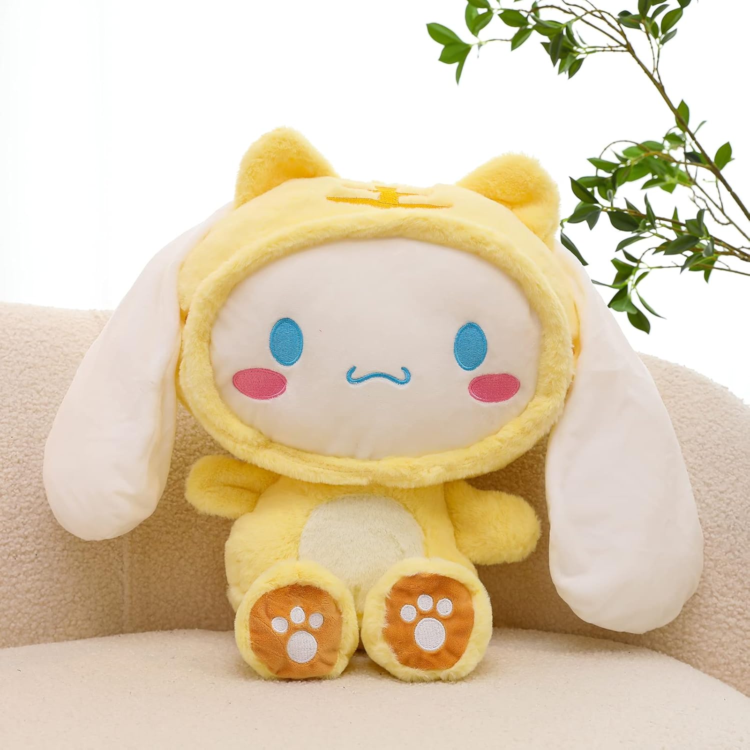 Peluche de perro Cinnamorol amarillo de 14.5 pulgadas, 14.5 pulgadas, muñeca de perro de dibujos animados Kawaii con ojos estrellados, regalo para