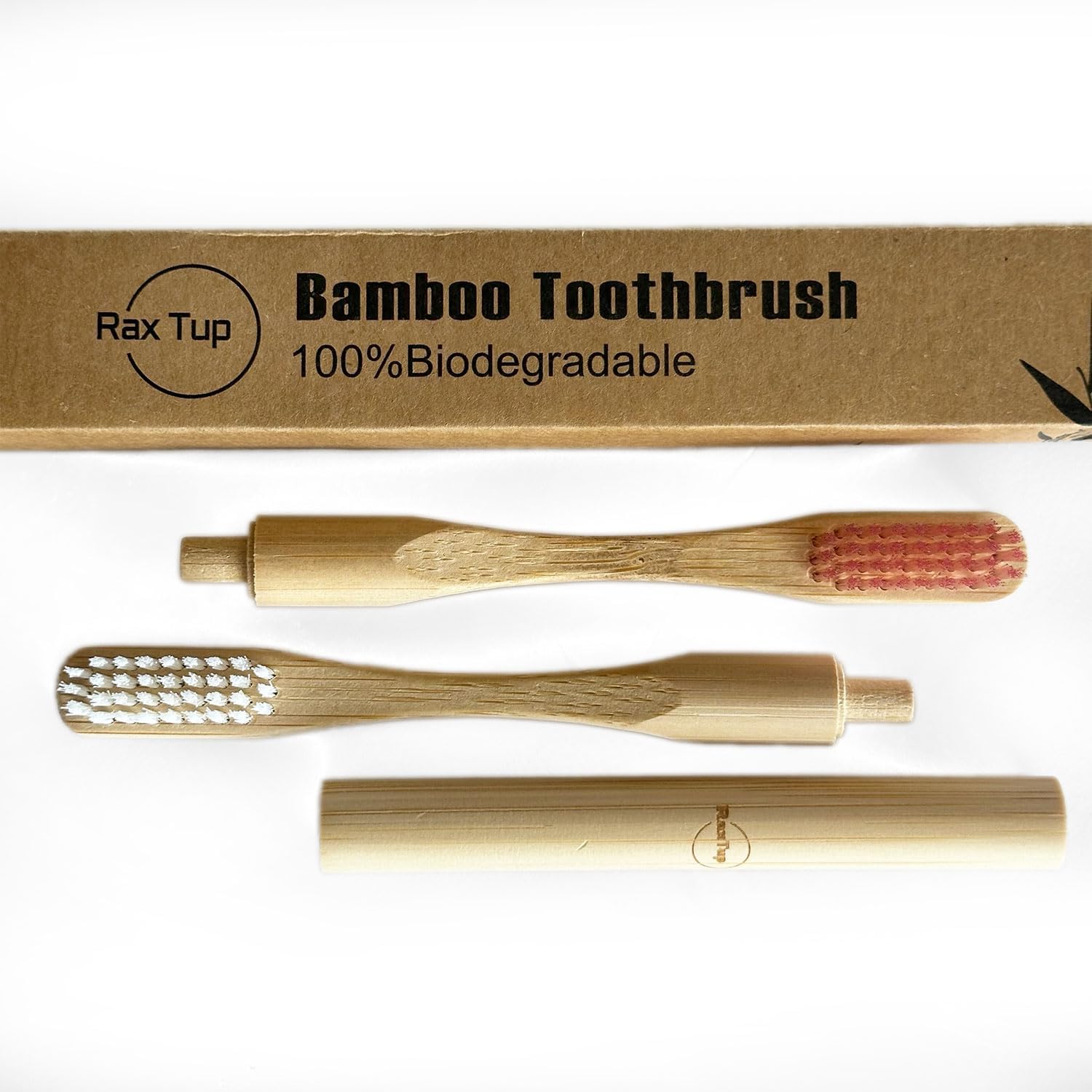 raxtup Cepillos de dientes de bambú natural biodegradables ecológicos con 1 cabezal de cepillo de bambú reemplazable, cerdas suaves para dientes de