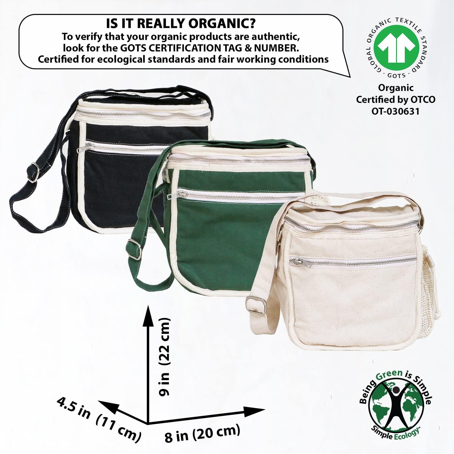 Bolsa de almuerzo aislada de algodón orgánico – Verde