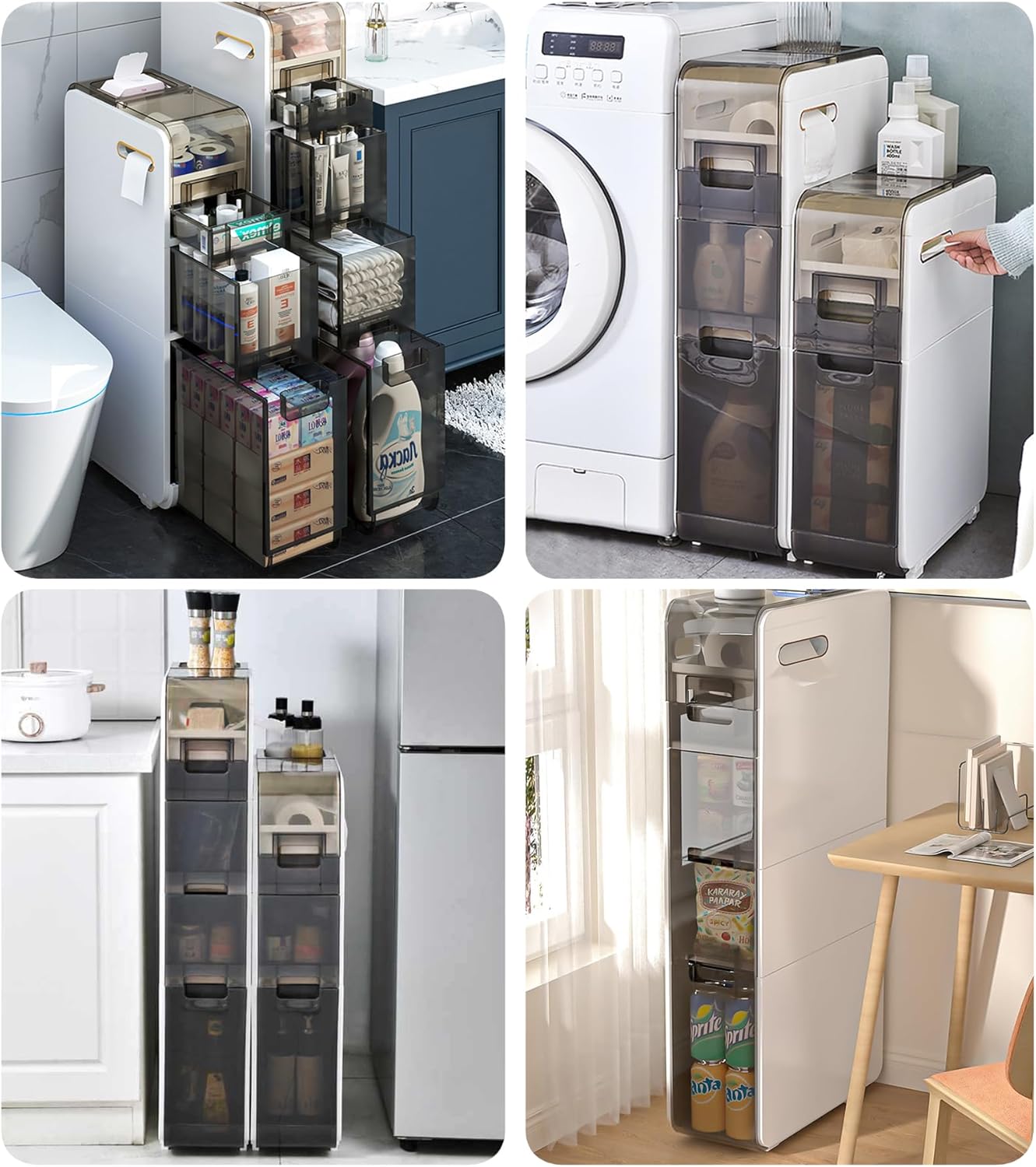 Organizador de armario de suelo de baño, soporte de papel higiénico de 4 niveles y tendencia de almacenamiento, gabinete de almacenamiento estrecho