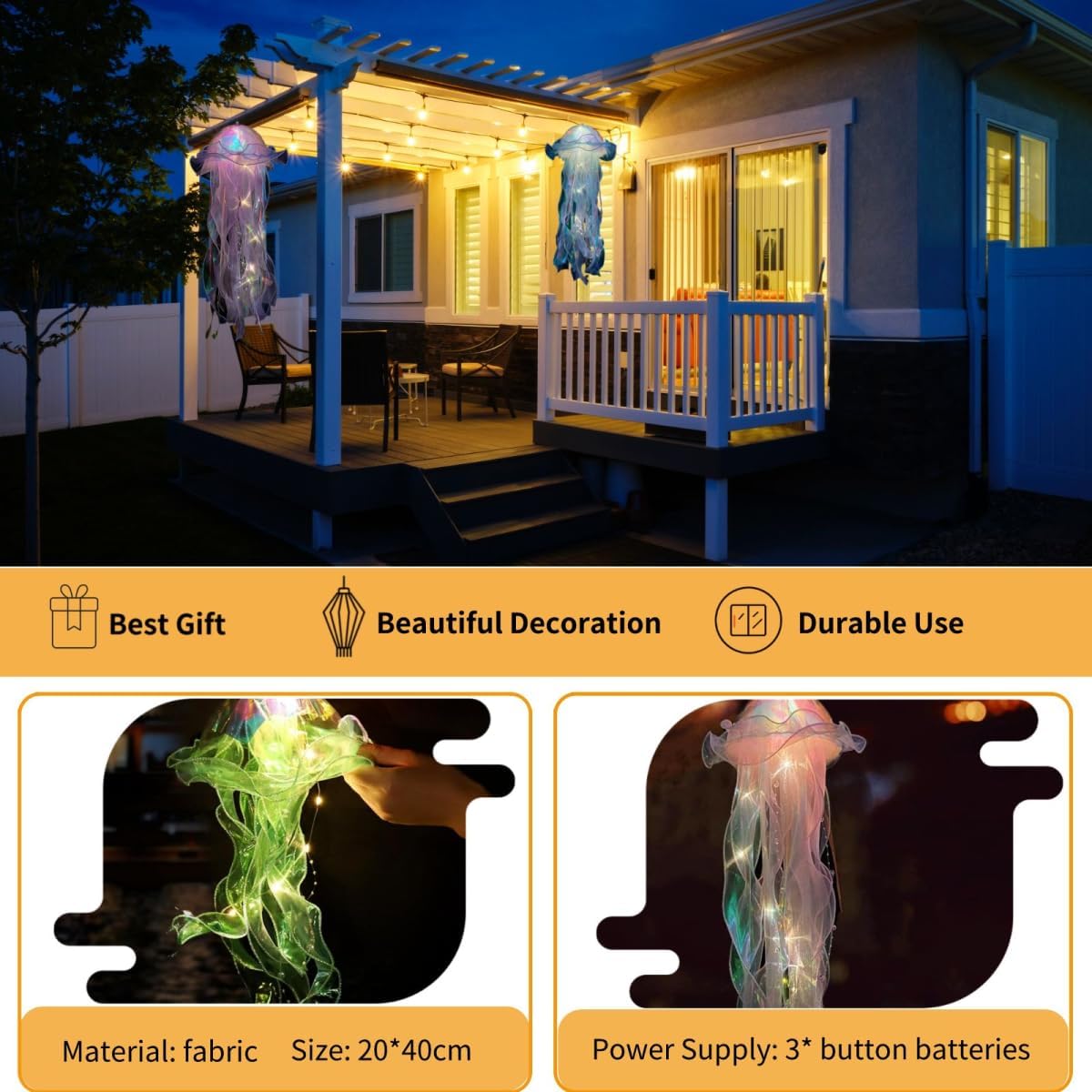 Lámpara LED de gelatina, decoración de farol LED, decoración temática oceánica prémium para niñas y niños, regalo para cumpleaños, Navidad,