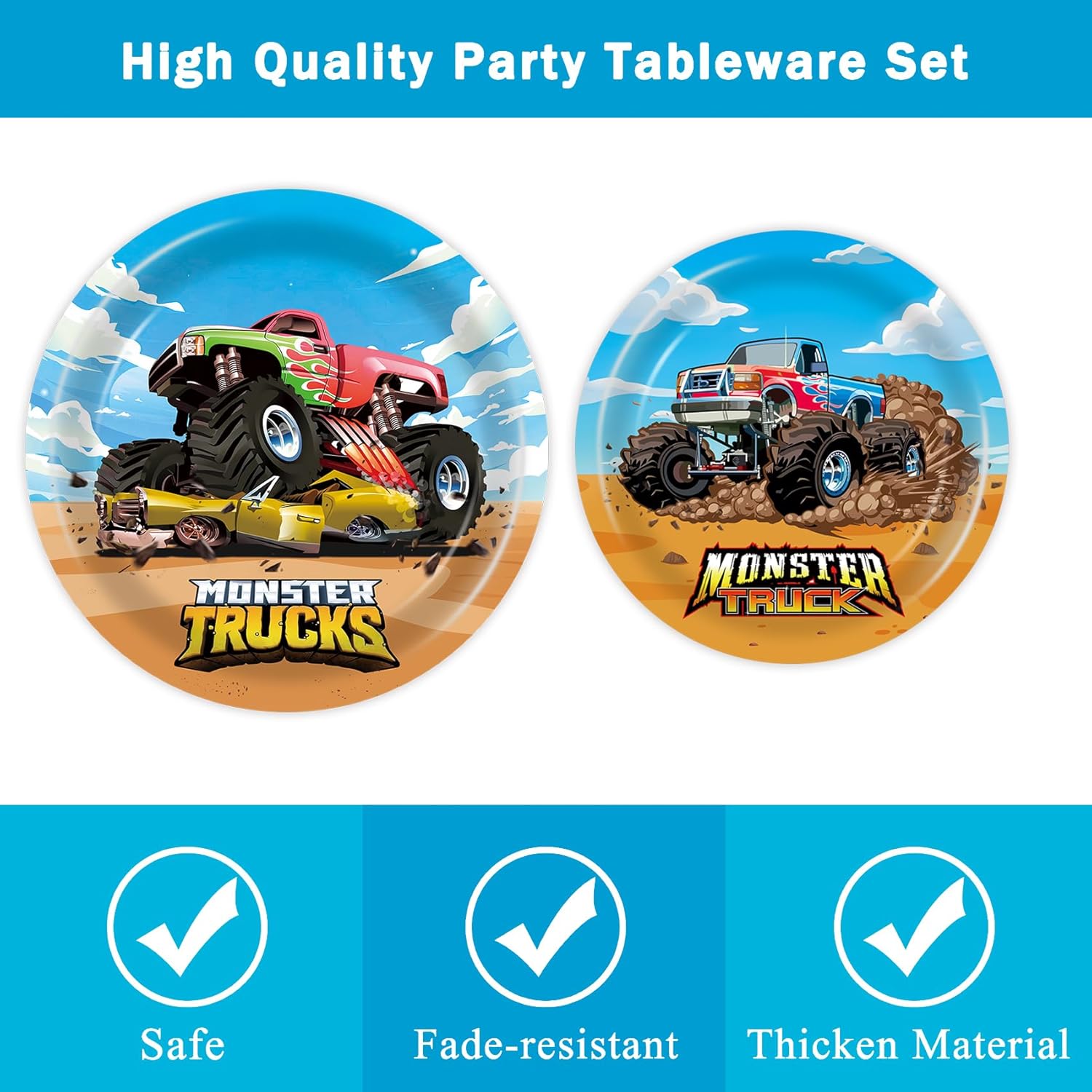 96 piezas de platos y servilletas Monster Truck decoraciones de cumpleaños Monster Truck suministros de fiesta Monster Truck recuerdos de fiesta de