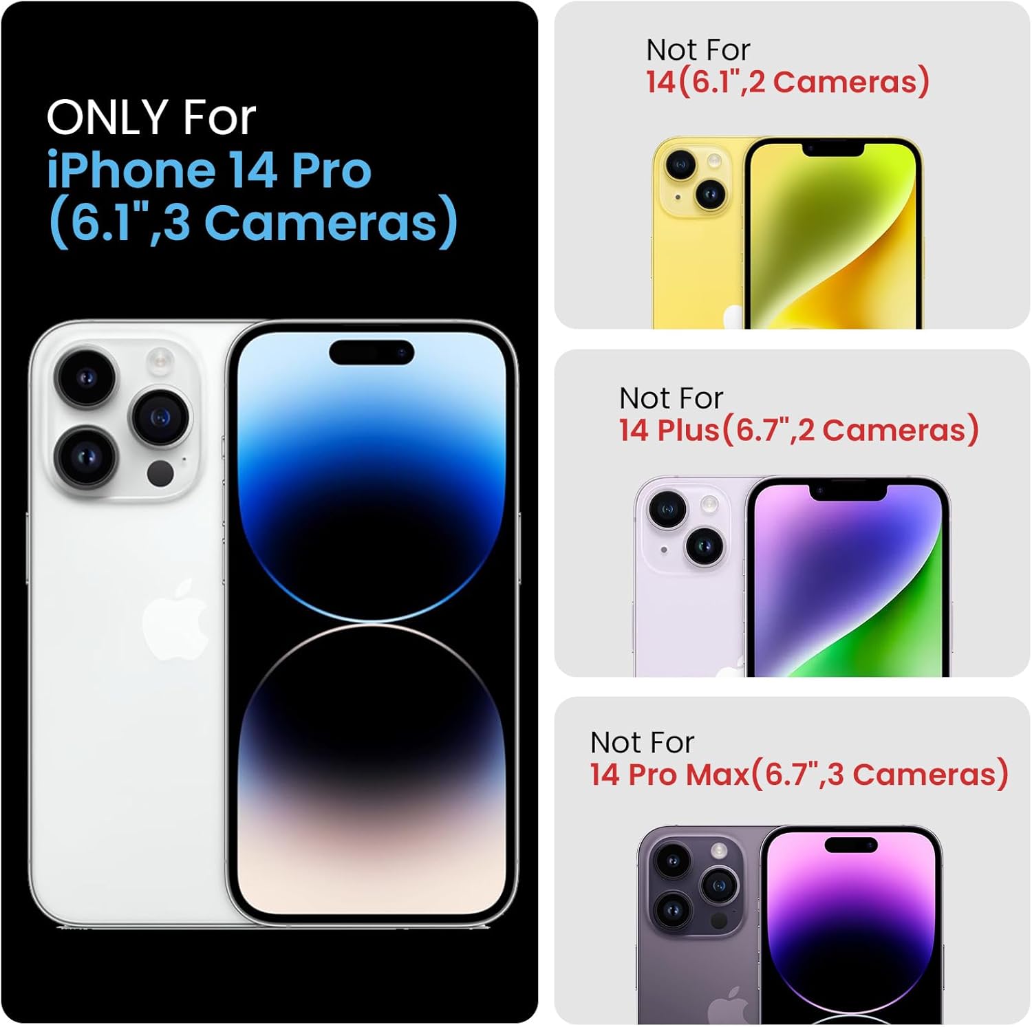 FireNova Funda para iPhone 14 Pro, funda de silicona mejorada protección de cámara con 2 protectores de pantalla, forro interior de microfibra suave