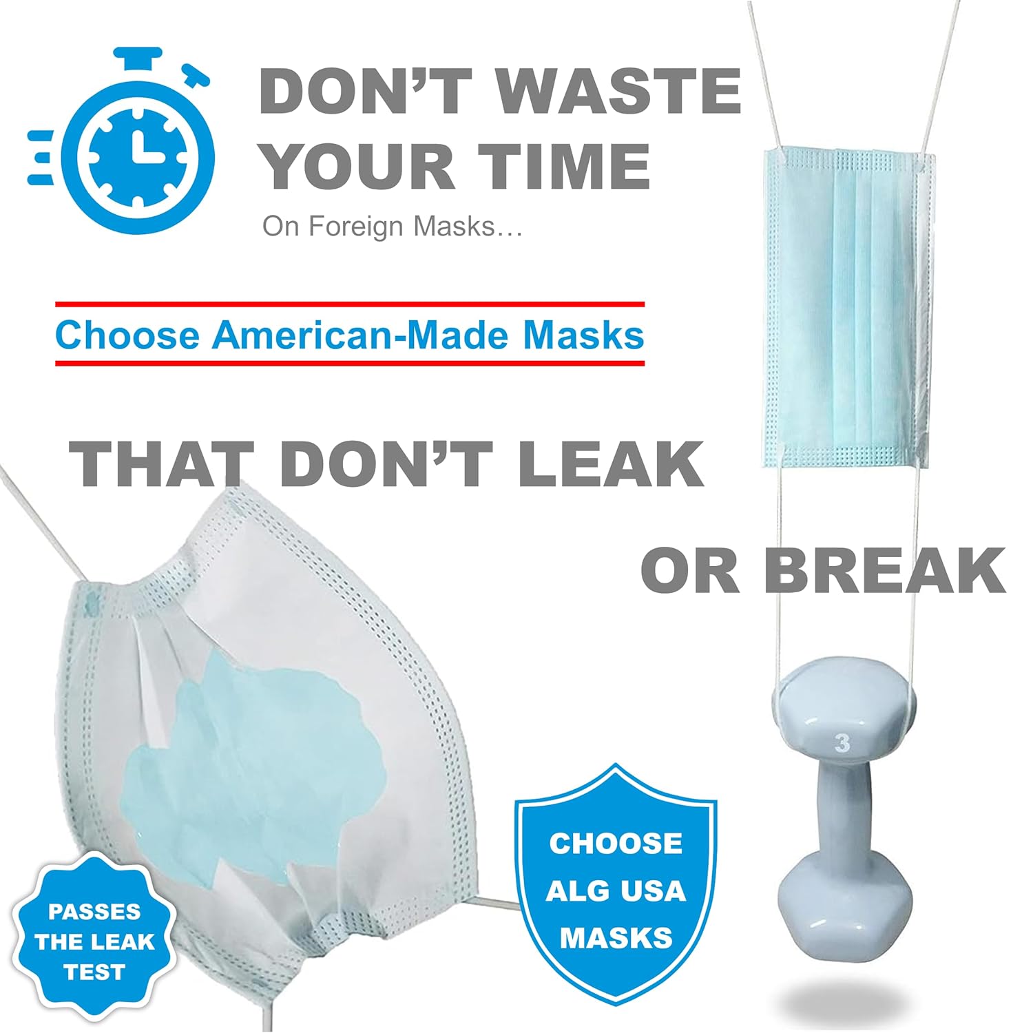 Paquete de 50 mascarillas faciales hechas en Estados Unidos, mascarillas desechables para adultos, fabricadas en Estados Unidos ASTM nivel 3,