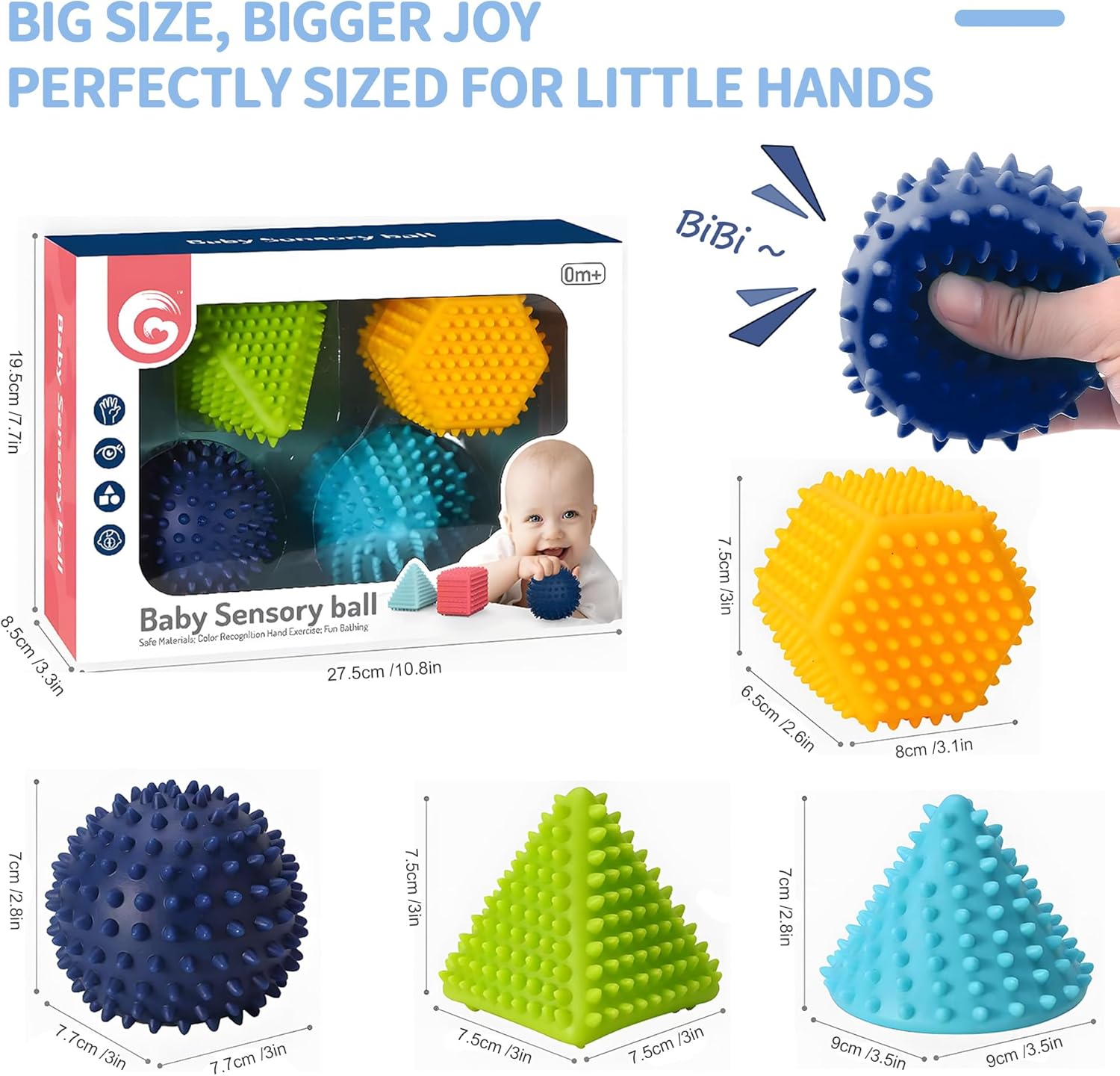 Bolas sensoriales suaves con puntas, formas geométricas texturizadas para el desarrollo sensorial de los bebés, bolas sensoriales para niños