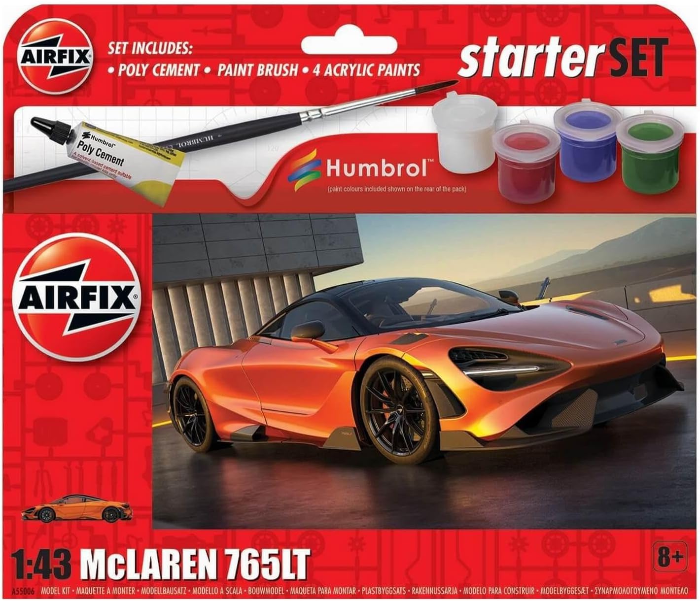 Airfix Juego de iniciación – A55006 McLaren 765LT Kit de construcción de modelos, kits de plástico para adultos y niños mayores de 8 años, el juego
