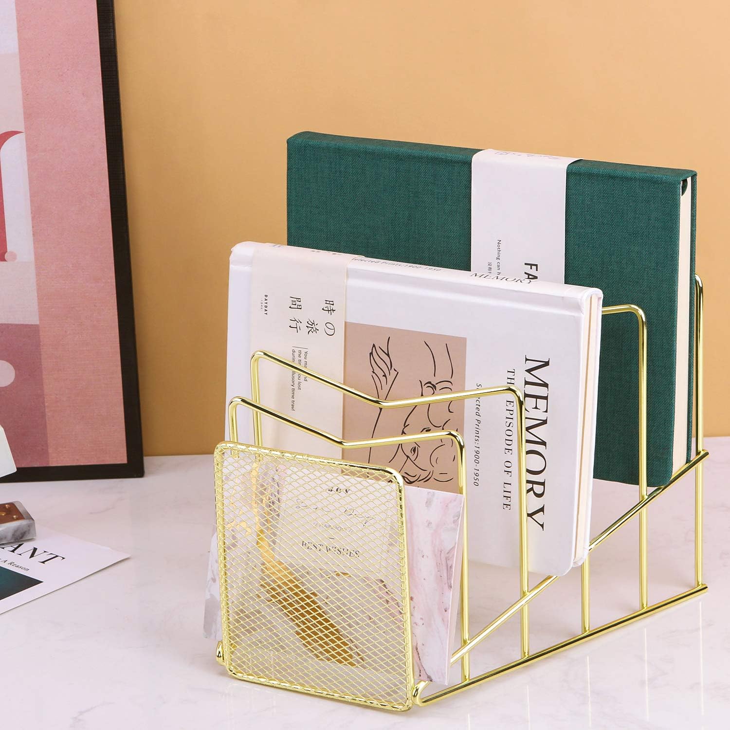Z PLINRISE Clasificador de archivos inclinado, estante de alambre para correos, carpetas y libros, organizador de almacenamiento de papel de