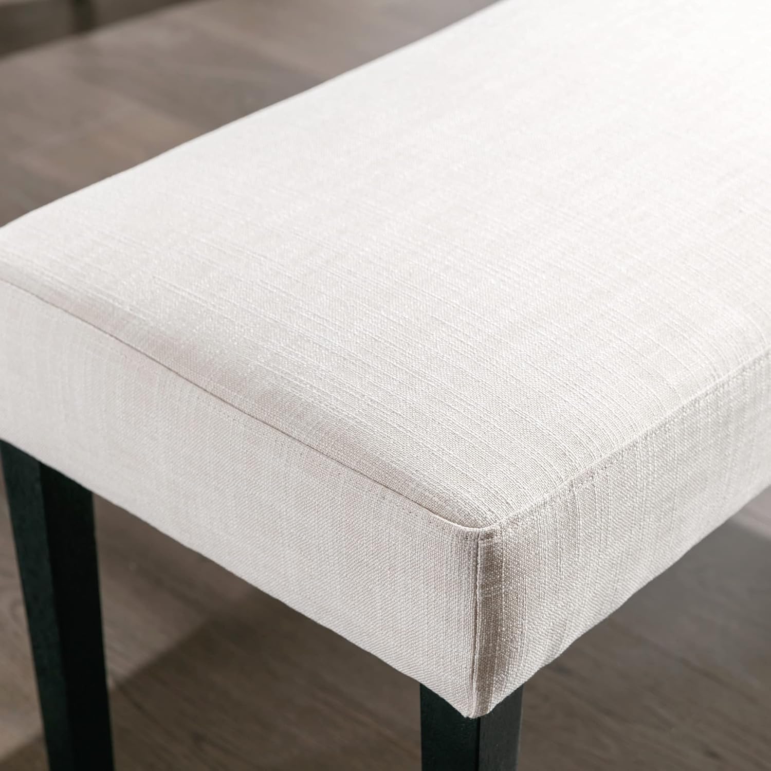 Wahson Juego de 2 bancos de comedor tapizados de lino de granja, asiento de comedor de 45 pulgadas de largo con patas de madera negra, beige