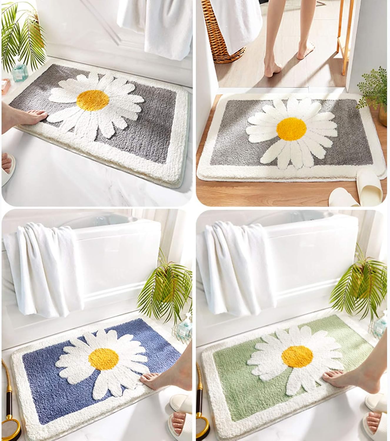 Alfombra cómoda de felpa de lujo para baño, hermoso diseño de margaritas, decoración perfecta, alfombra de felpa pequeña antideslizante, lavable a